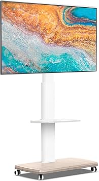 FITUEYES Rolling TV Stand, Mobile TV Cart on Wheels for 32-70 Inch Flat Screen TVs, Tall Floor TV Stand with Swivel Mount for Bedroom, Outdoor, Home Office, Small Dorm, White