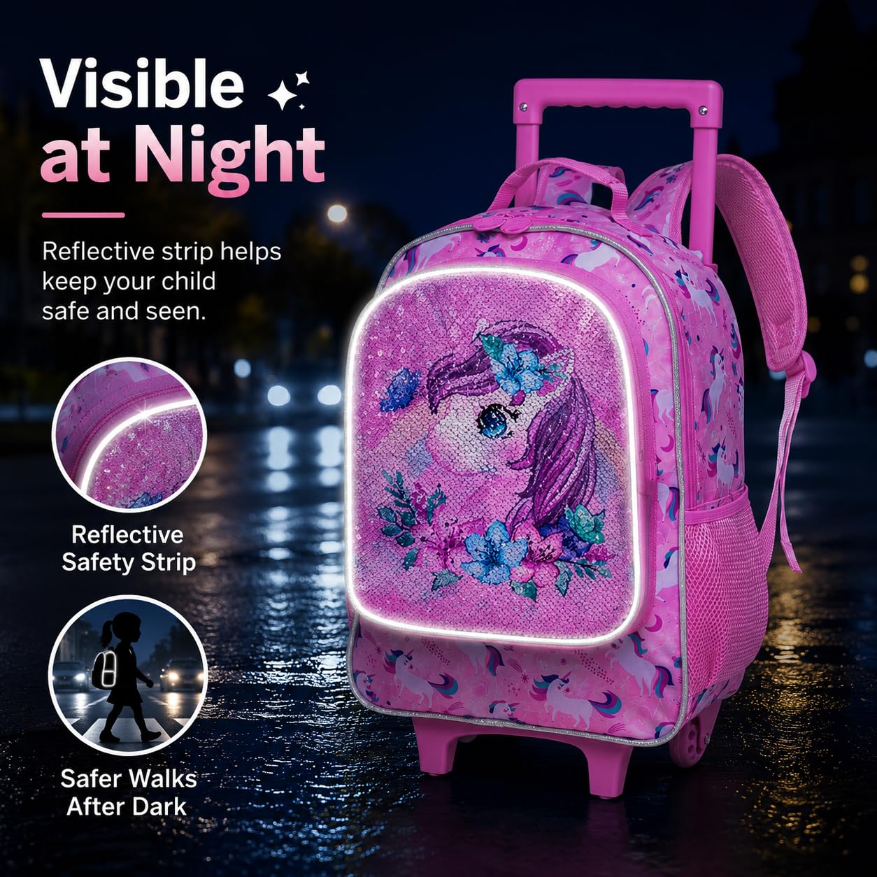 KLFVB Mochila escolar con ruedas para niñas y niños, con bolsa de almuerzo, mochila escolar con ruedas para niños