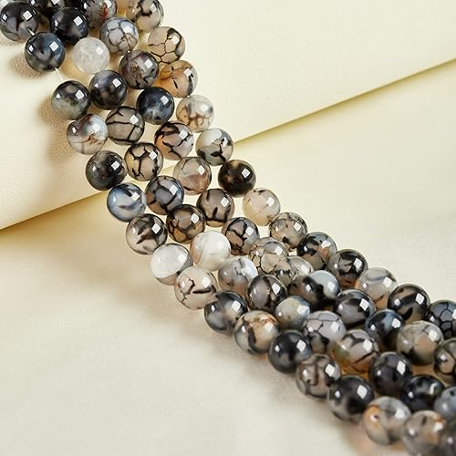 Miniatura 3 de 100 cuentas de ágata de vena de dragón blanco de 0.315 pulgadas (0.315 in), cuentas de piedras preciosas naturales redondas sueltas para