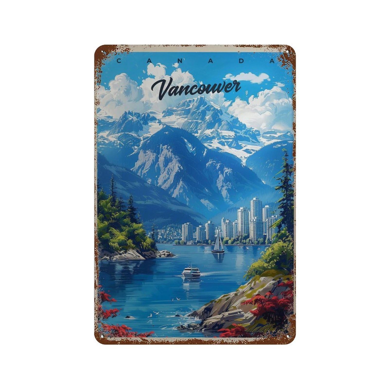 xiaoxiaoshen Vancouver Travel Canada Mountain View Wall Decor Art Metal Tin Poster Modern Home Decor Art Home Bar Shop Decorations Vintage Sign 30x20cm