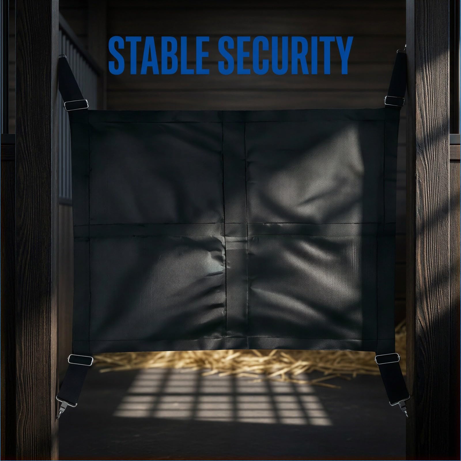 Pferde-Stallgitter, Stall-Guard für Pferde mit verstellbaren Nylongurten und Metallhaken, robuste Stallabsperrung für Gang, Scheune und Farm, schwarz, für mehr Sicherheit