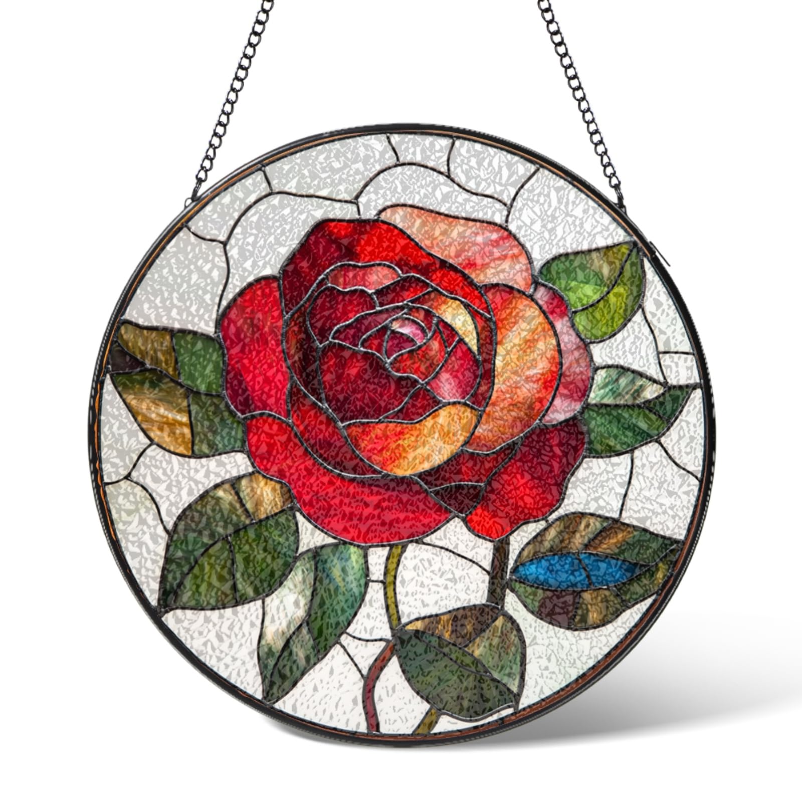 Roses Suncatchers Stained Glass Window Hanging,June Birth Flowers Suncatcher Garden Decor Birthday Gifts,Sun Catcher Home Decoration for Bedroom Kitchen Windows,Wedding Housewarming Gift 5.9 IN