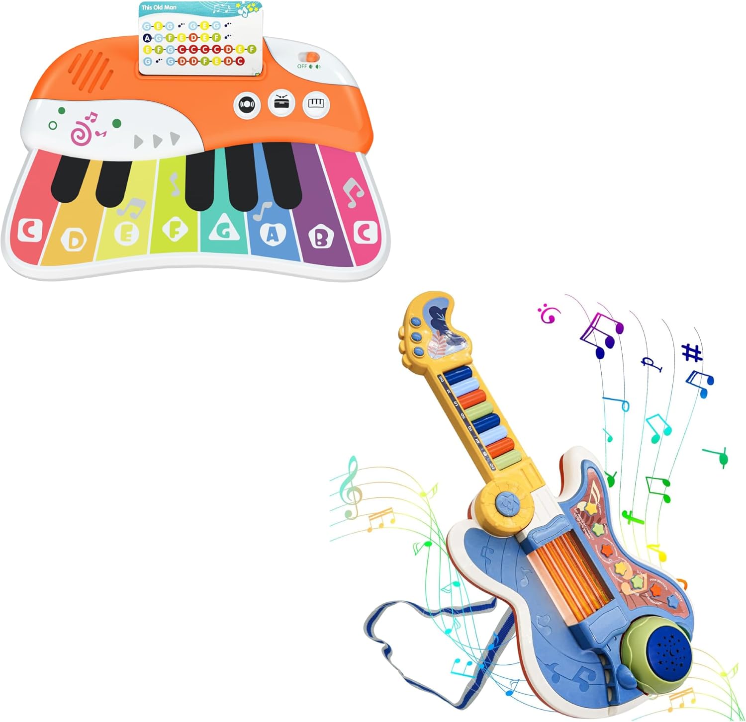 4 in 1 Kids Toddler Guitar and Baby Piano for 1-4 Years Old Boys Girls Birthday Gift with Lullaby Projector