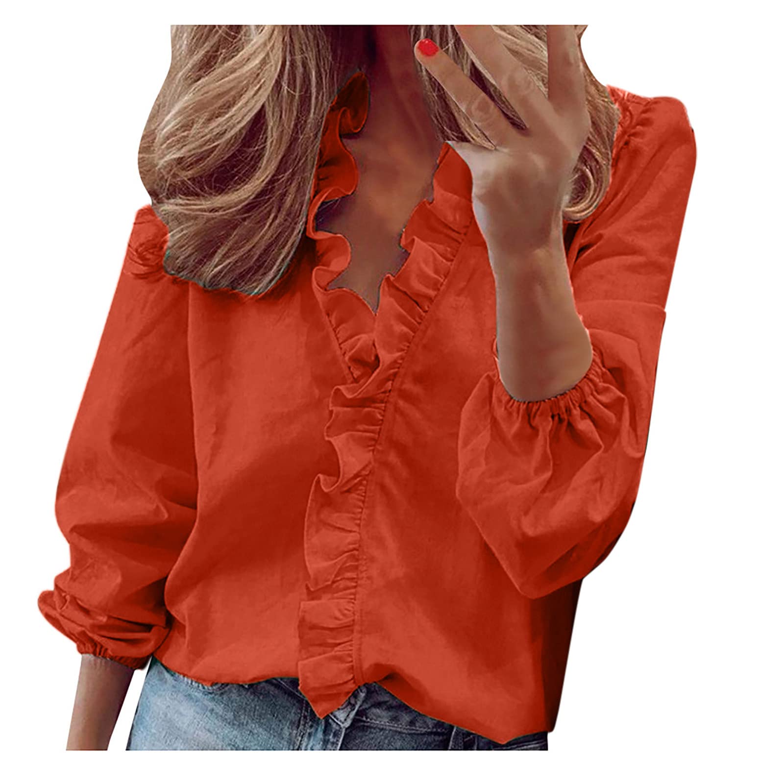 2023 Camiseta Manga Corta Mujer, Verano Moda Colores sólidos Blusa Camisa Volantes Cuello en V Basica Elegante Camiseta Suelto Tops Casual Fiesta Cómodo T-Shirt Original tee Talla Grande