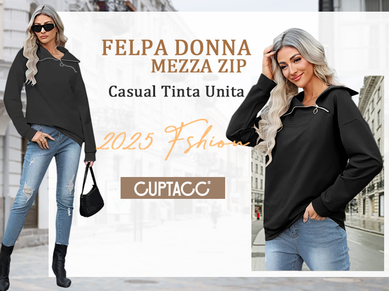 Fronage Felpa da donna con mezza zip, stile western azteco, casual, a