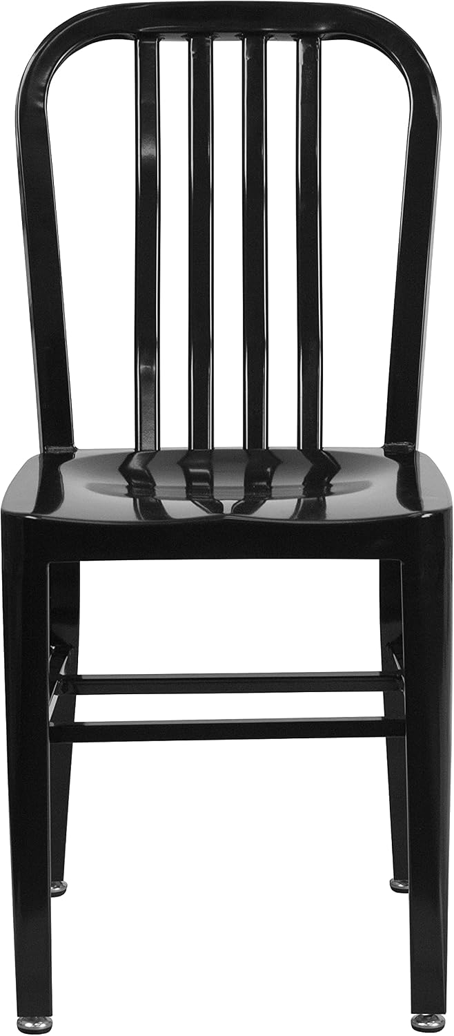 Merrick Lane Santorini Indoor/Outdoor Dining Chair - Black Galvanized Steel Frame - 18 Inch Seat - Slatted Back
