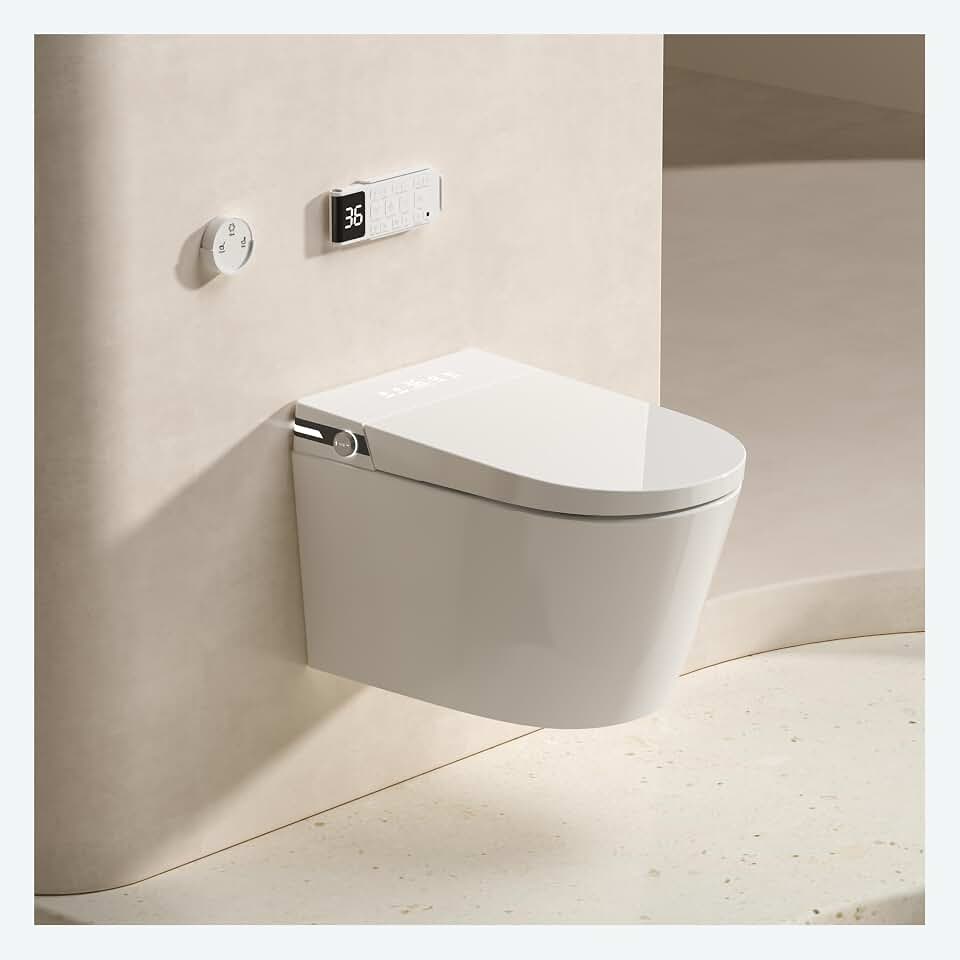 MEJE #T010G - Wall Hung Smart Toilet,Wall Hung Toilet with Bidet Combo, Build In Water Tank, Heated Seat,Warm Water,Dryer,Auto Flush, Foot Sensor Open/Close Lid & Flush (No need additional Water Tank)