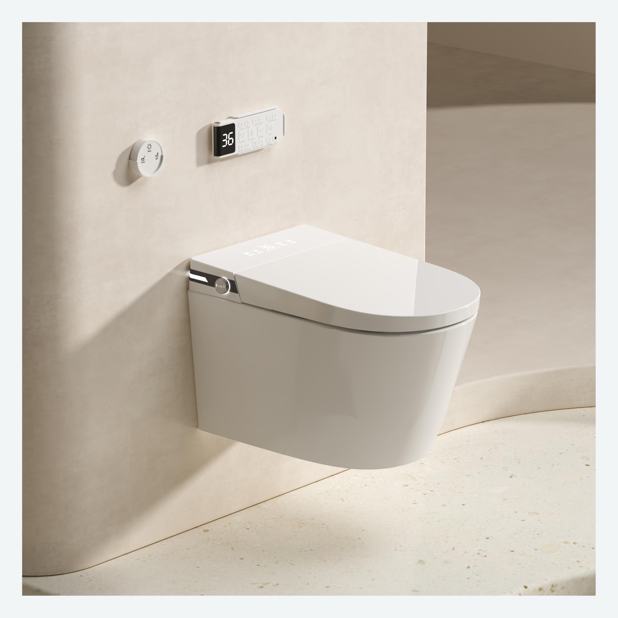 MEJE #T010G - Inodoro inteligente para colgar en la pared, inodoro colgante de pared con combo de bidé, tanque de agua integrado, asiento con calefacción, agua tibia, secadora, descarga automática