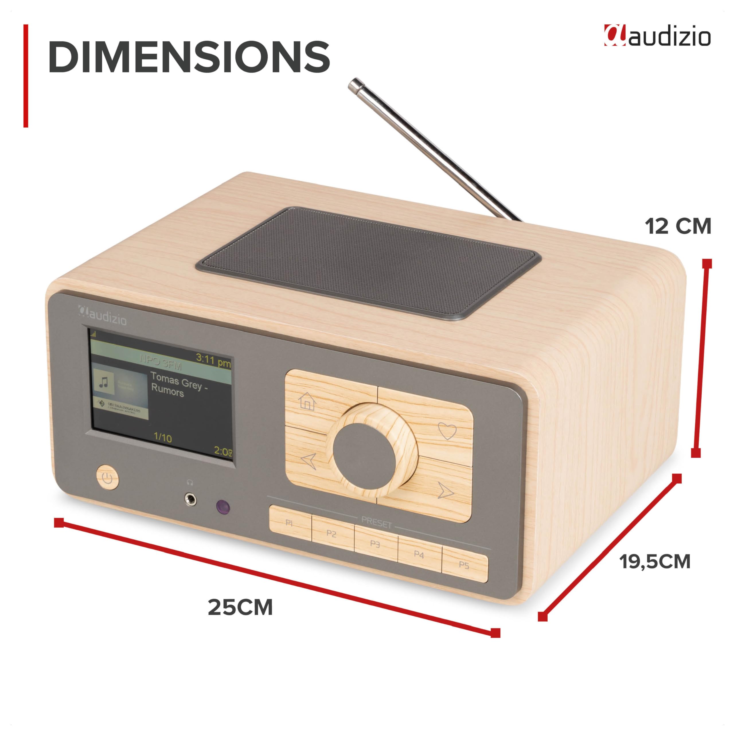 Audizio Dozza Radio Internet WiFi Dab+ FM BT 5.3 40W, Radio Numérique avec Télécommande, Écran Intuitif, Sortie Jack, Design Bambou Élégant Maison