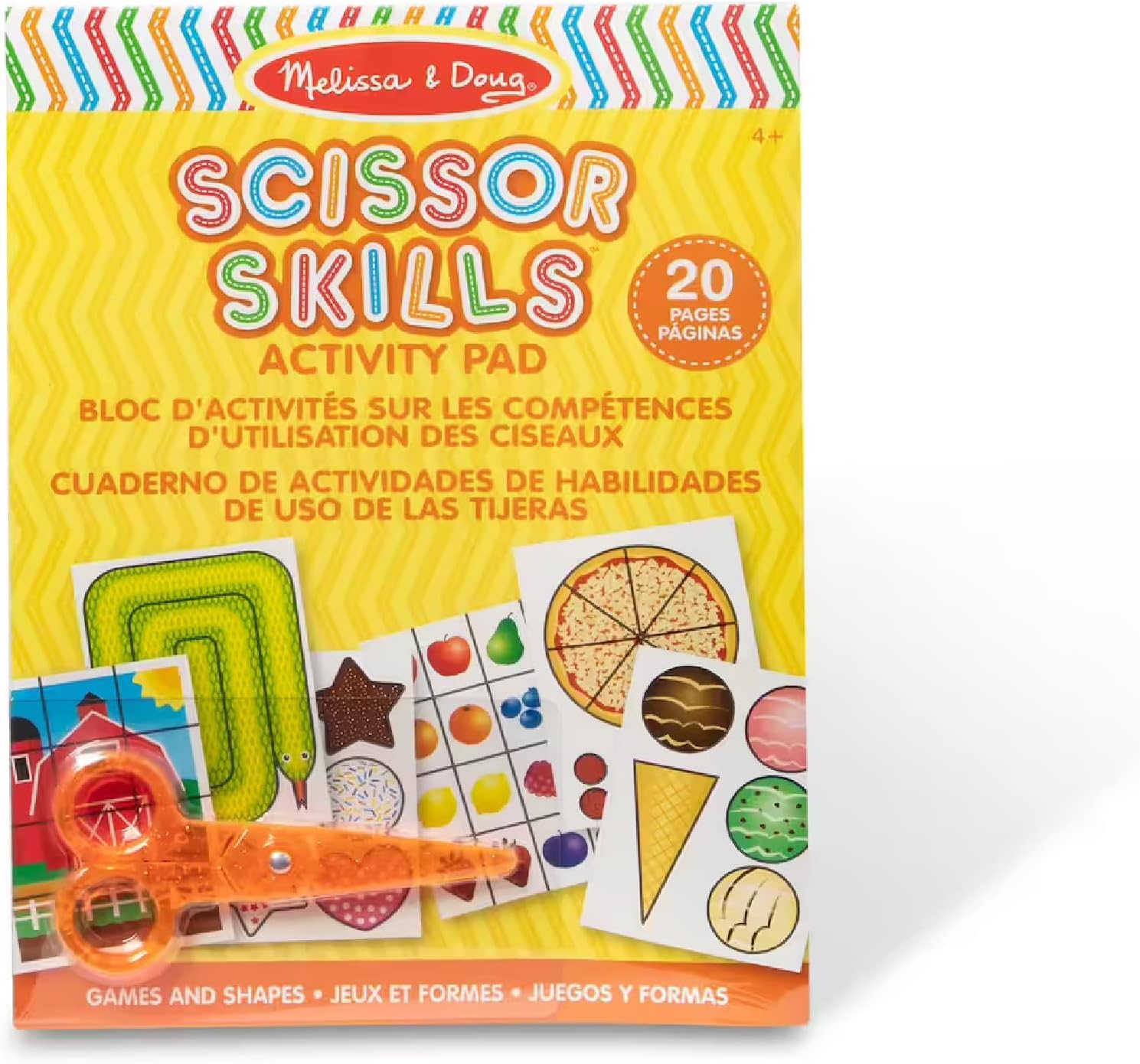 Scissor Skills Activity Pad.Organized from simple to more complex, 20 different paper. Plastic scissors are included.