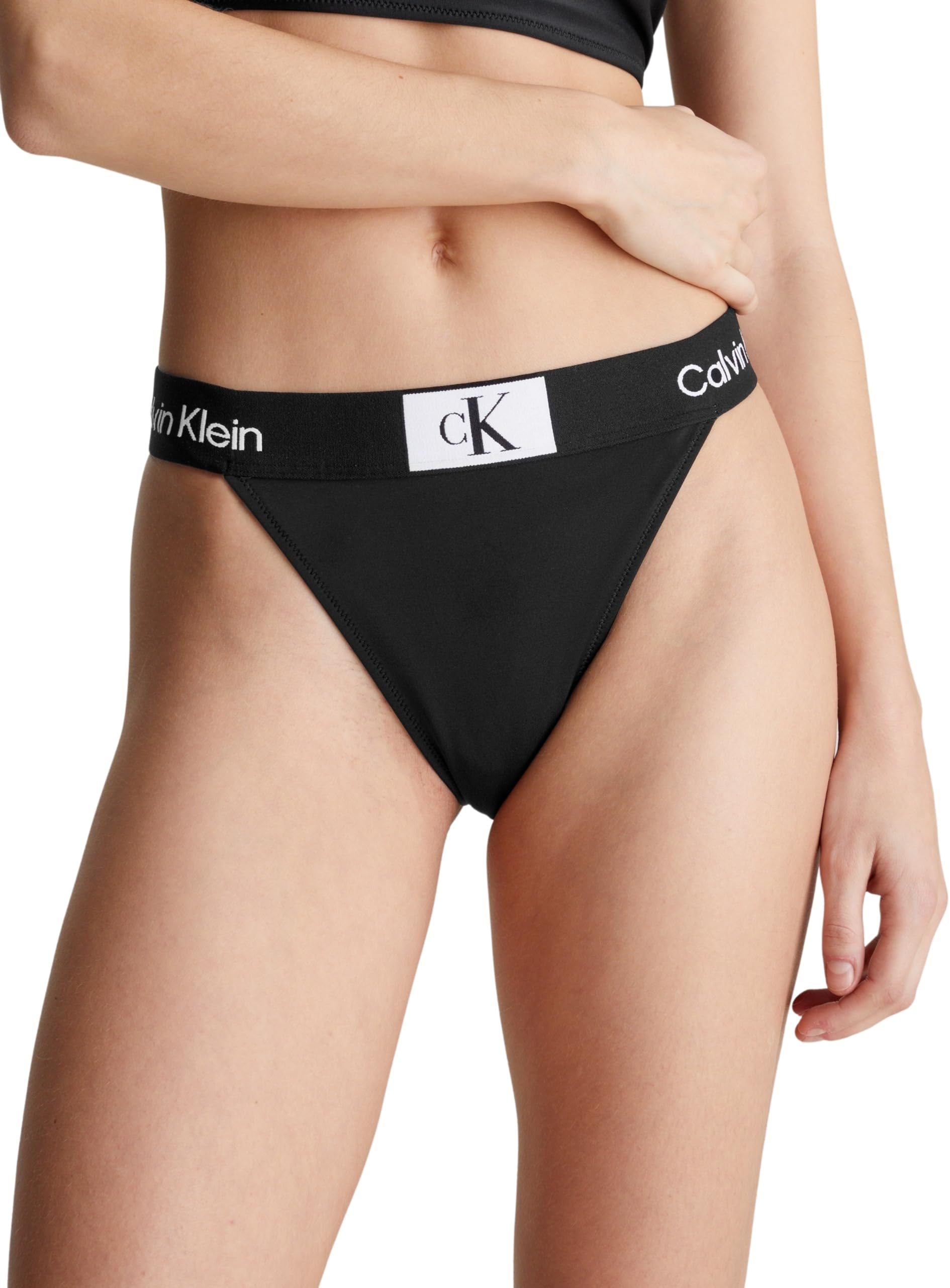 Calvin Klein Braguita de Bikini para Mujer Cheeky High Rise Bikini con Logotipo en la Cintura, Azul (Midnight Lagoon), L