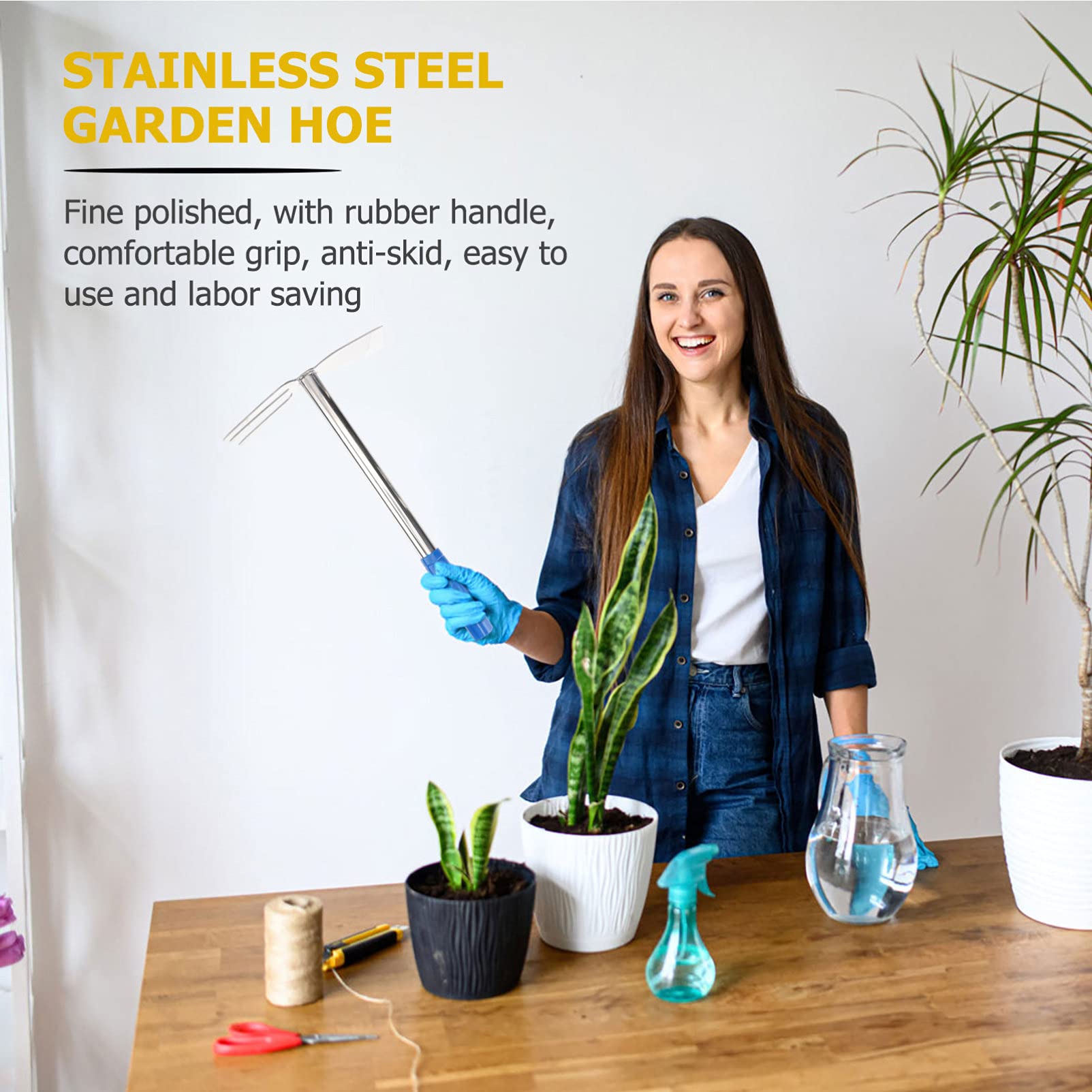 Happyyami Azada De Jardinería Azada De Siembra Azadón Herramientas Manuales De Jardinería Combo De Pala con Ergonómico Azada De Jardín Cultivador Trabaja Caucho Clásico Azada De Deshierbe