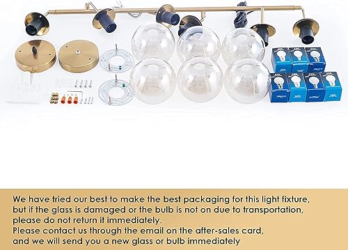 Miniatura 9 de Candelabro moderno, 6 lámparas colgantes de oro claro con pantalla de cristal, lámpara Sputnik grande de mediados de siglo ajustable en altura de