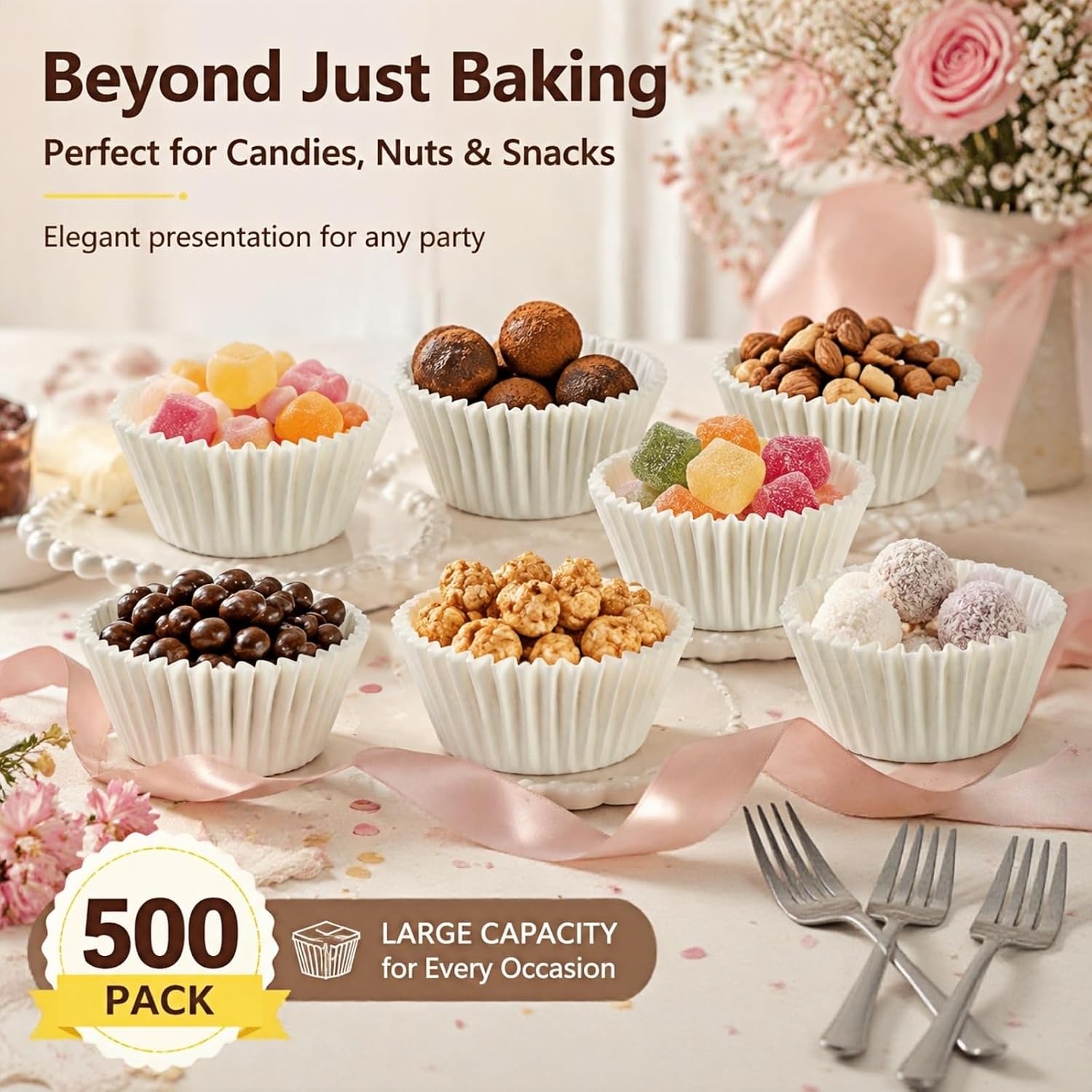 Non-stick 500 Count White Mini Cupcake Liners for Baking, Food-grade Cupcake Wrapper, Greaseproof Parchment Muffin Liners,Baking Cups for Cupcakes, Muffins, Nuts