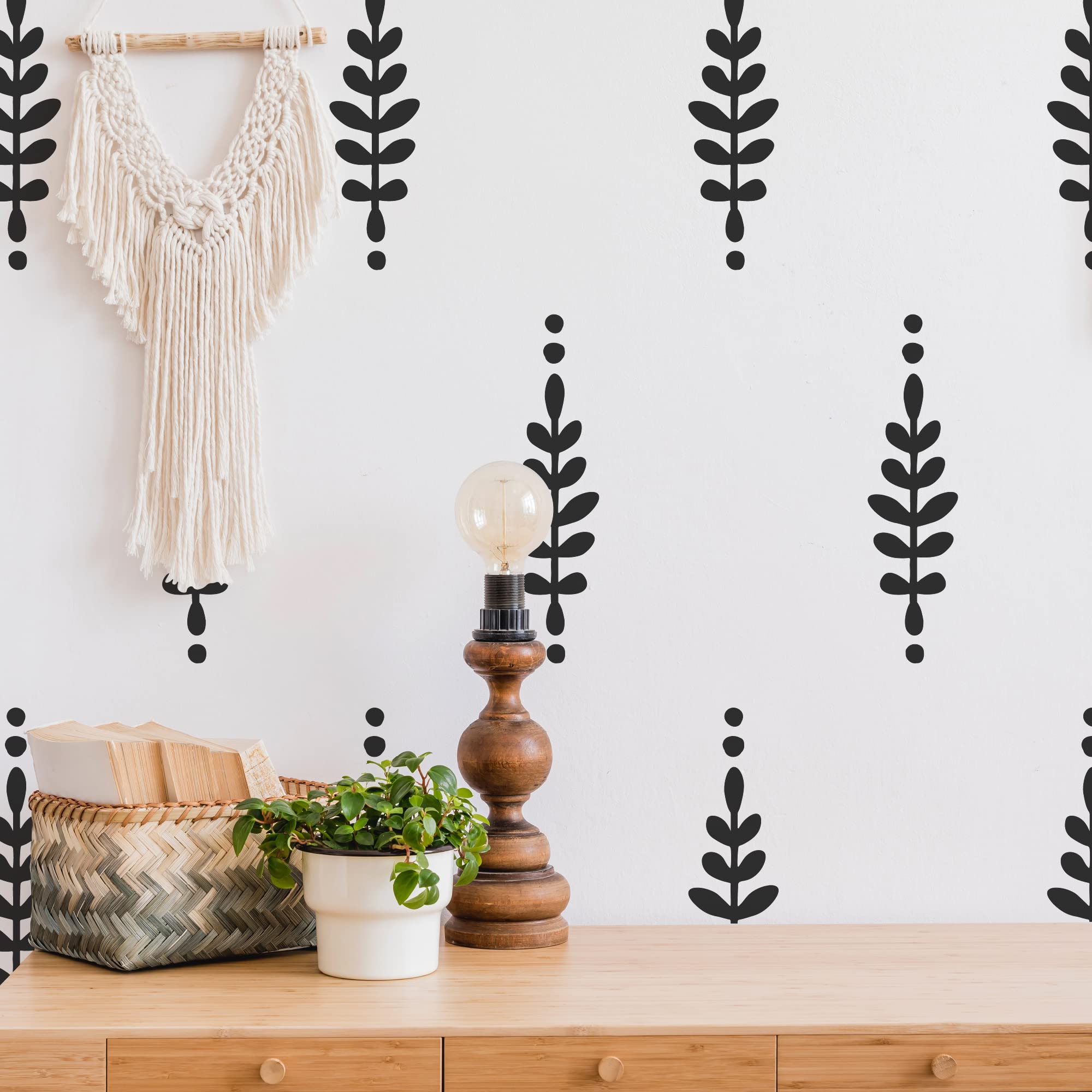 A Room with Floral Vinyl Wall Decals, Peel and Stick Modern Boho Stickers for Nursery Kids Bedroom Livingroom Home Wall Decor, Black - Image 2
