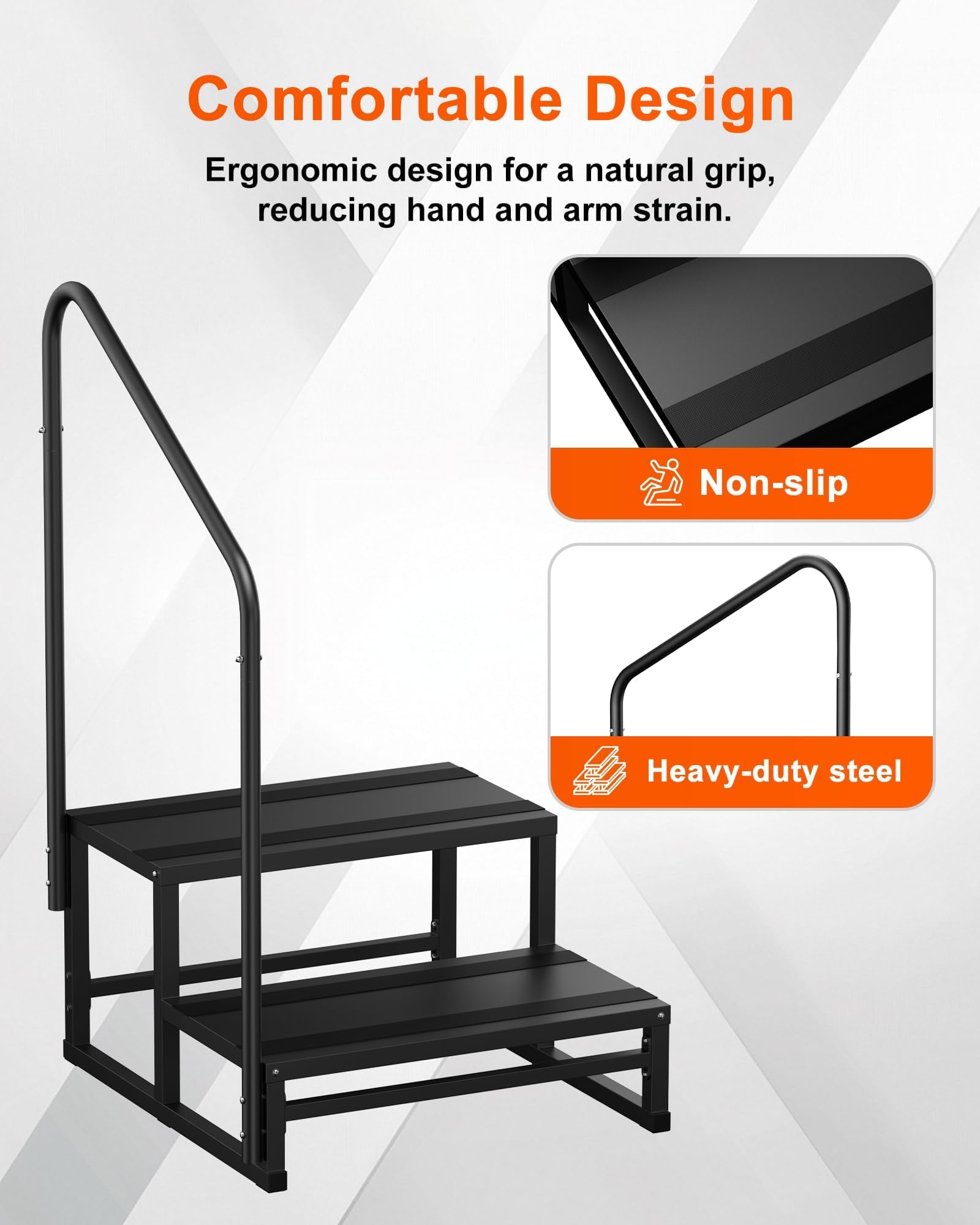 YOLANDO Escalones de RV con pasamanos, escaleras RV de 2 escalones con pasamanos para ancianos y niños, plataforma ancha para bañera de hidromasaje, cámper, casa móvil, porche, piscina, spa, escaleras