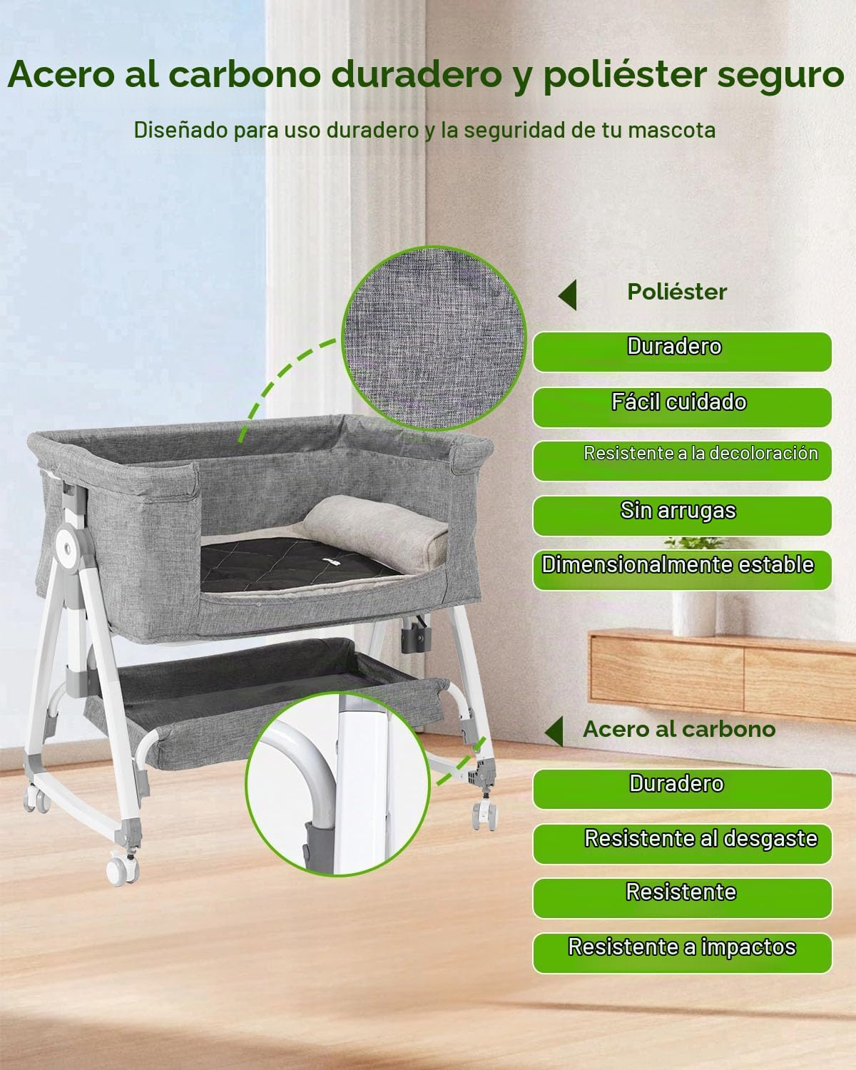 Cama para Perro Junto a la Cama Ajustable en Altura con 6 Niveles