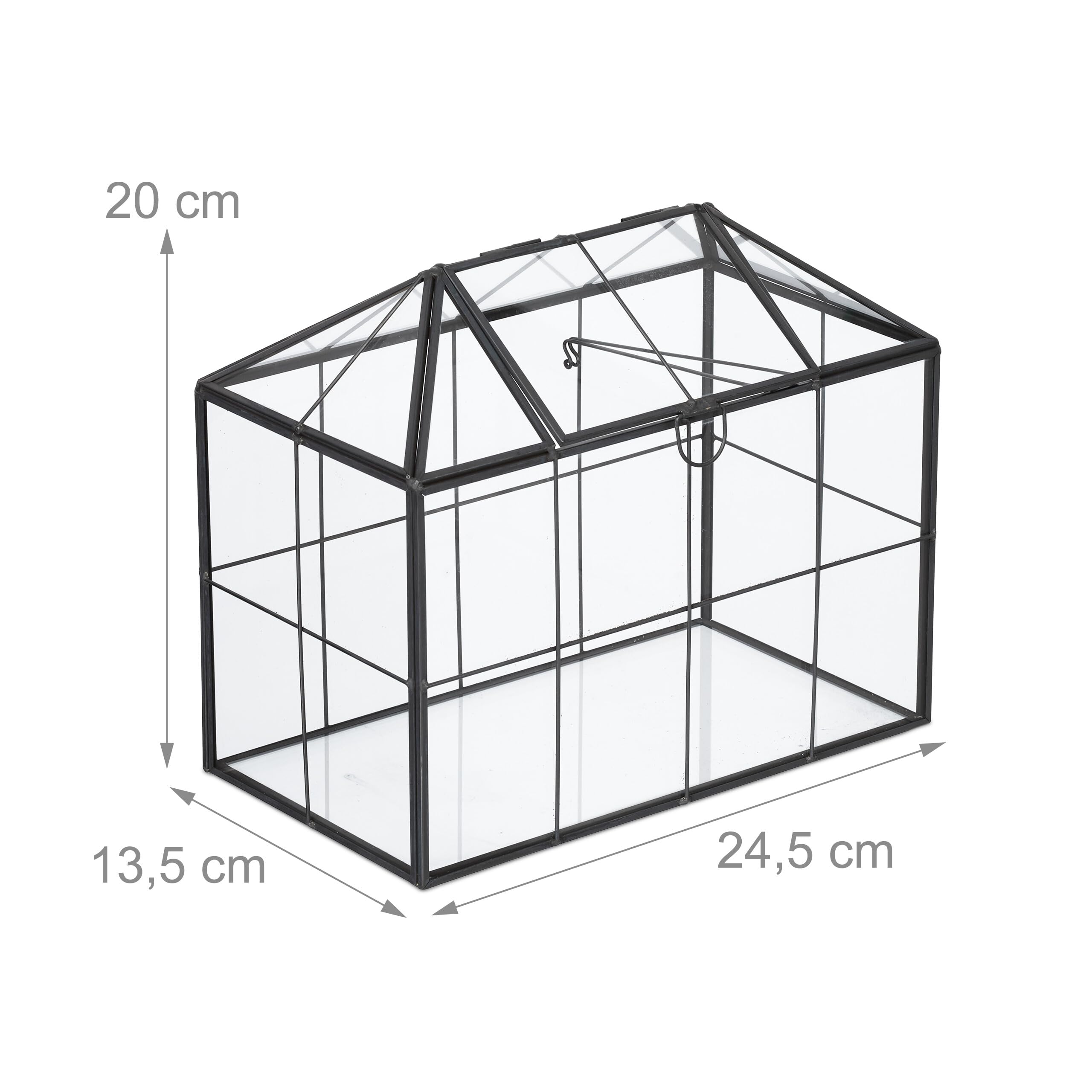 Relaxdays Terrarium pour Vos Plantes, décoratif et Pratique, pour Le Rebord de la fenêtre, 20 x 24,5 x 13,5 cm, Noir