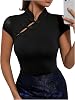 SweatyRocks Womens Short Sleeve Stand Collar Slim Fit Tee Shirt Cheongsam Tops