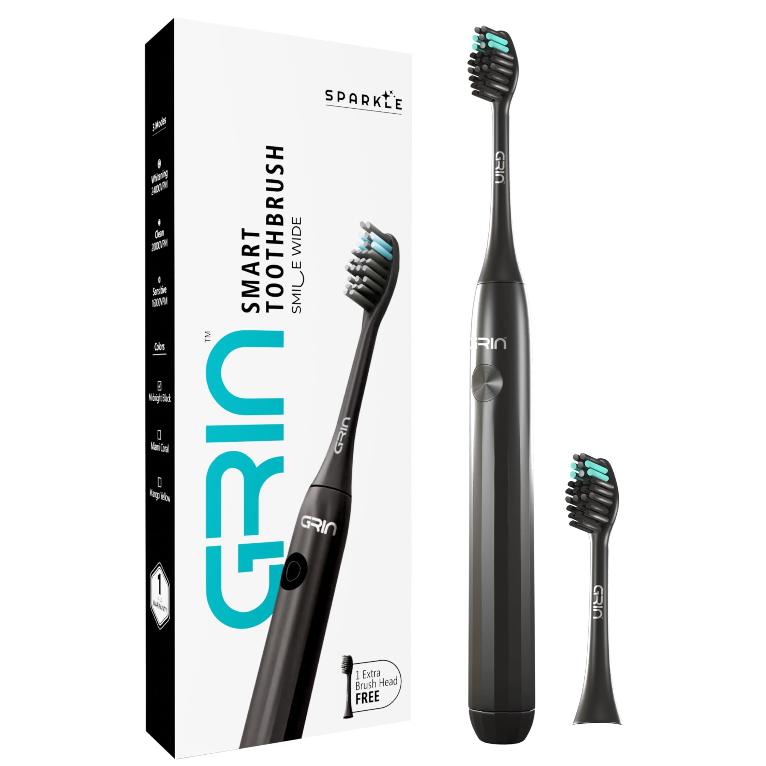 GRIN Electric Toothbrush With 2 Extra Brush Head & Carry Case for Men & Women | Sonic Technology Smart Notification Timer Vibrating IPX Waterproof Professional-Grade Deep Clean Travel-Friendly 3 High performance Modes | Black-image-14