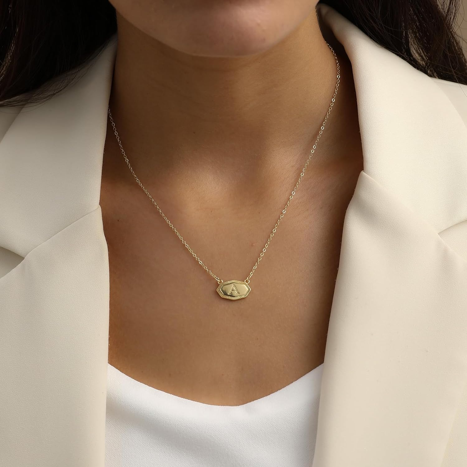 Initial Necklaces for Women, 14K Gold Plated Letter Necklace Dainty Gold Name Necklace Personalized Octagon Initial Chain Necklaces for Women Trendy Gold Jewelry - Image 2