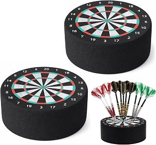 Arrowbash 2 Pcs Dart Holder Base, Round Mini Dartboard for Steel Soft Tip | Foam Organizer Stand, Tabletop Dart Holder with Dartboard Design, Indoor Game Room Accessories, Darts Storage and Decor