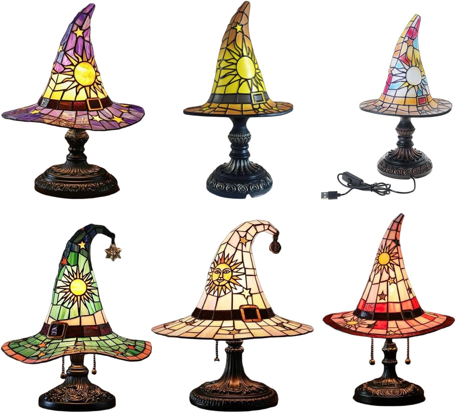 魔女帽子テーブルランプ樹脂夜の光装飾ベッドサイドランプナイトスタンド子供部屋のリビングルームの装飾魔女帽子