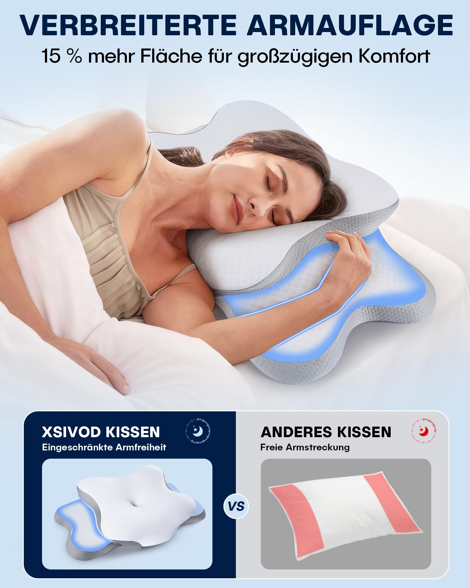 XSIVOD Almohada cervical ortopédica – Almohada ergonómica de espuma viscoelástica con efecto de enfriamiento, almohada cervical para dolor, almohada antironquidos para los lados, espalda y boca abajo