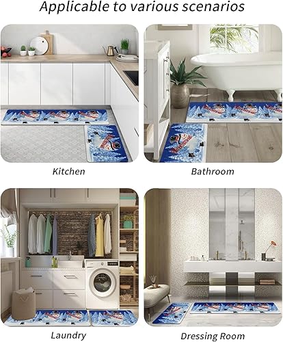 Miniatura 6 de Tapete de baño de muñeco de nieve azul para bañera, antideslizante, de secado rápido y absorbente, de tierra de diatomeas para fregadero de cocina,