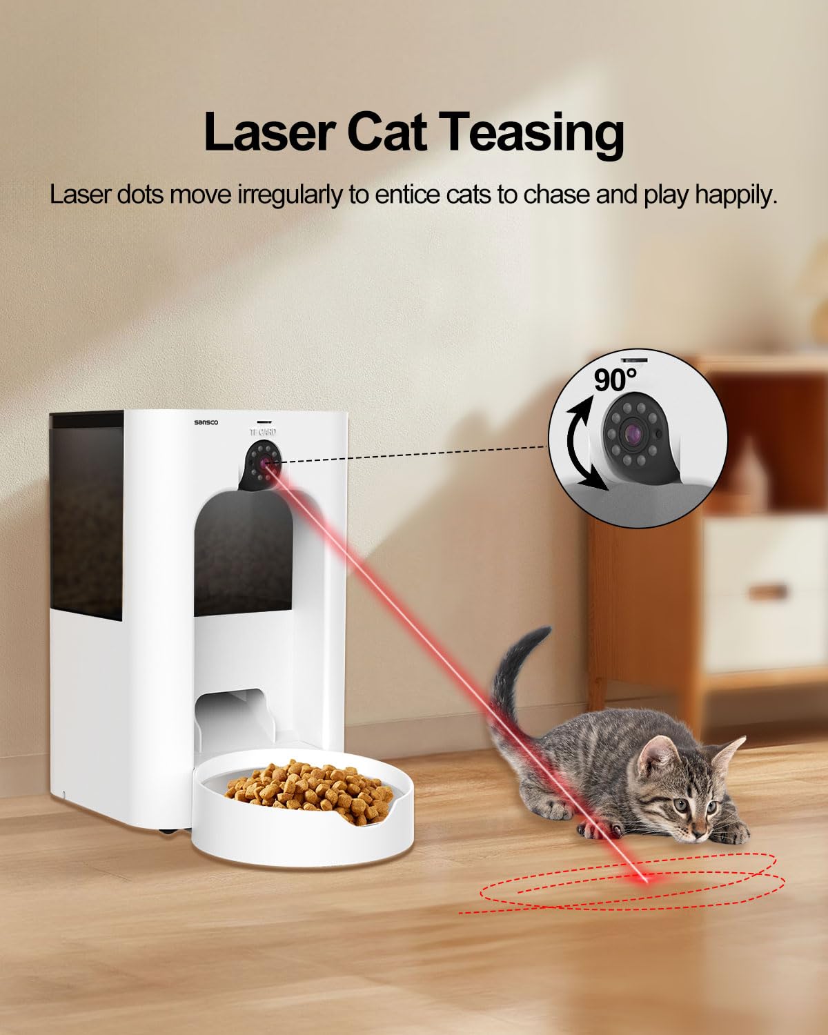 SANSCO Automatic Cat Feeder with Camera: Automatic Dog Feeder, 2K 3MP Video Recording Timed 2.4 & 5GHz WiFi App Control Pet Feeder Dispenser for Cat Dog, Rotates Up and Down, 4L - image 3