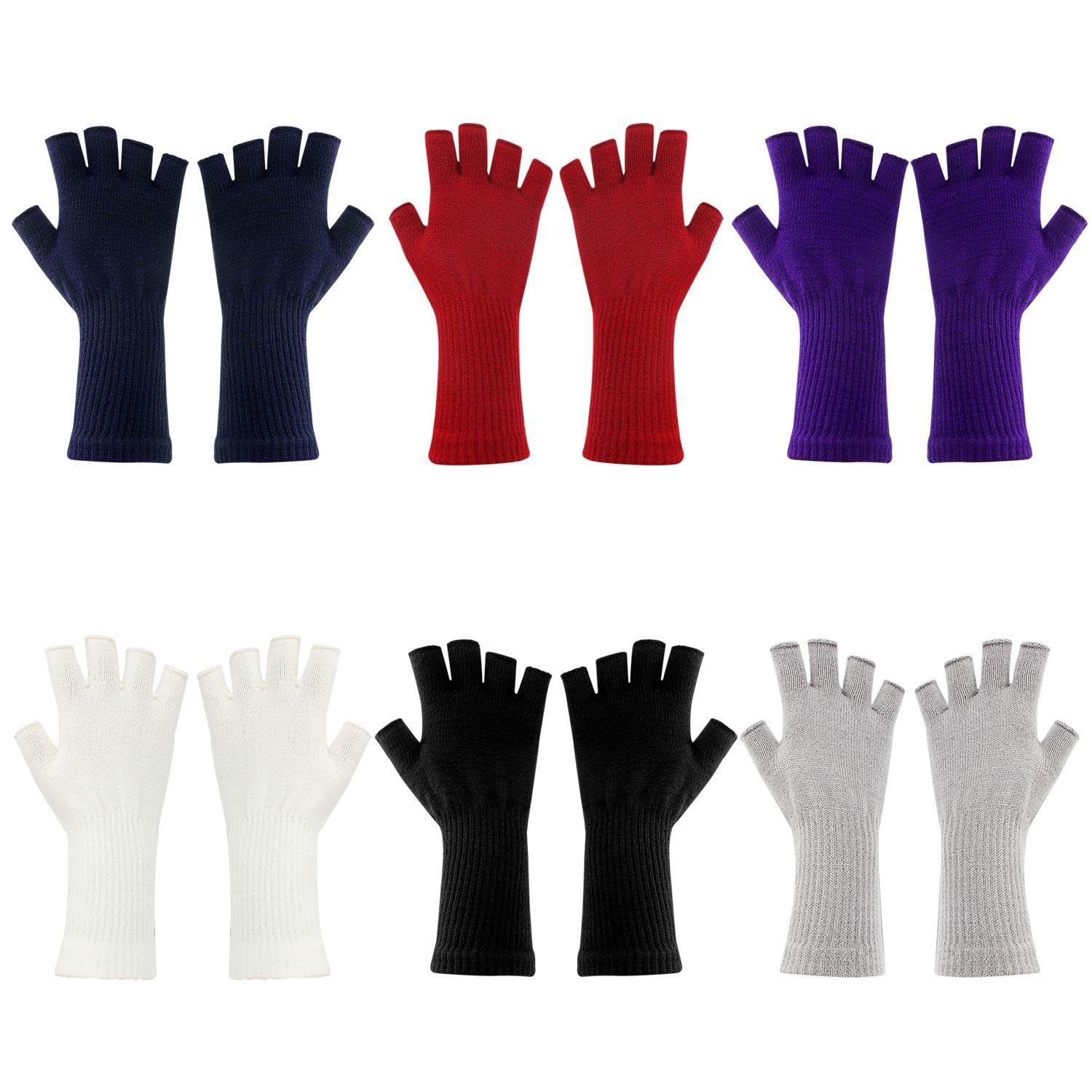 Cynosuretech Unisex Black 6 Pairs Of Winter Half Finger Gloves, Knitted Gloves, Soft Warm Gloves, Stretch Gloves, Women's Gloves