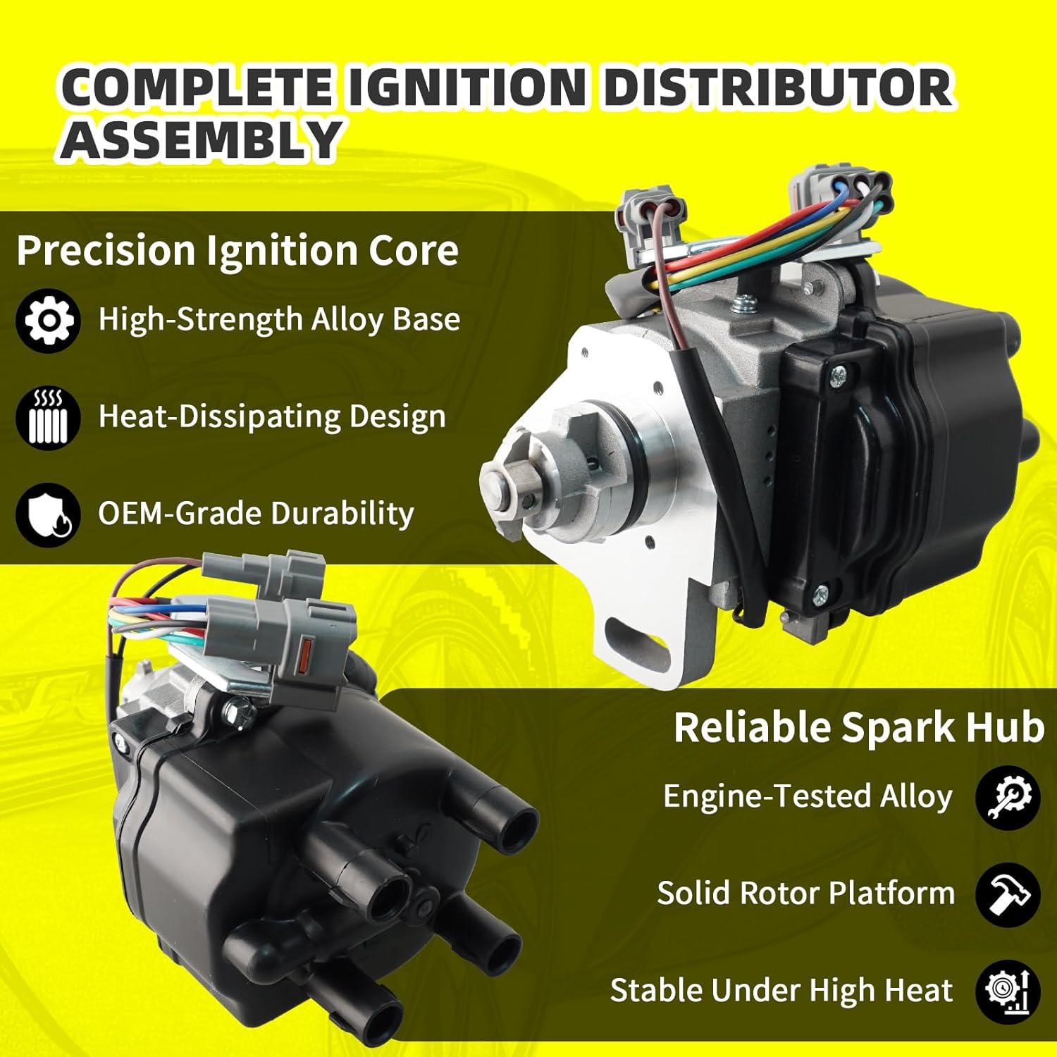 Ignition Distributor w/Cap & Rotor and 4 Iridium Spark Plugs with Wire Set Tune Up Kit 19020-16250 84-77417 31-77417 Compatible with Toyota Celica Corolla Geo Prizm 1993 1994 1995