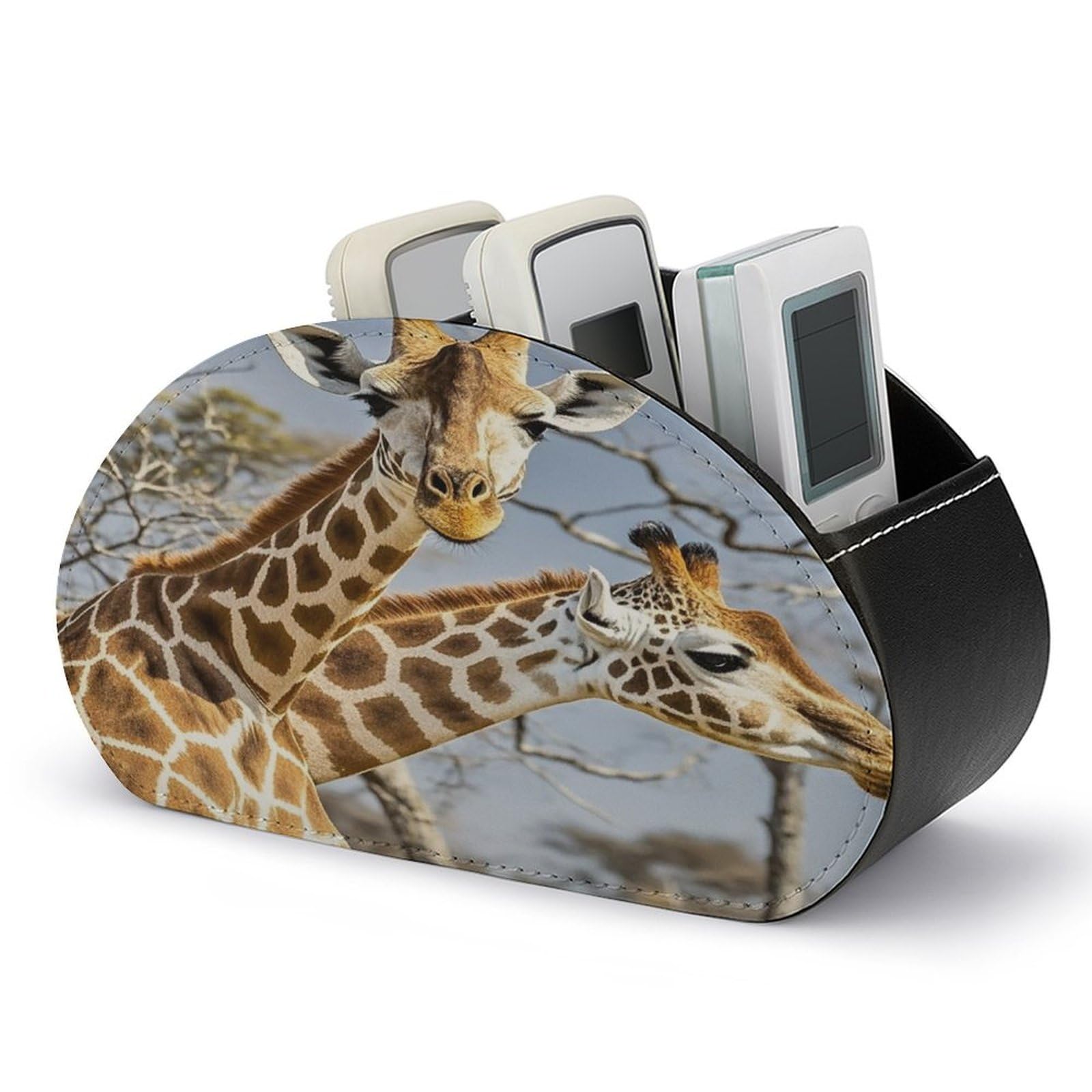 FekiLoot Giraffe Remote Control Holder with 5 Compartments - PU Leather Remote Caddy Desktop Organizer, Personalized TV Media Remote Storage Box for Home Coffee Desk Accessories