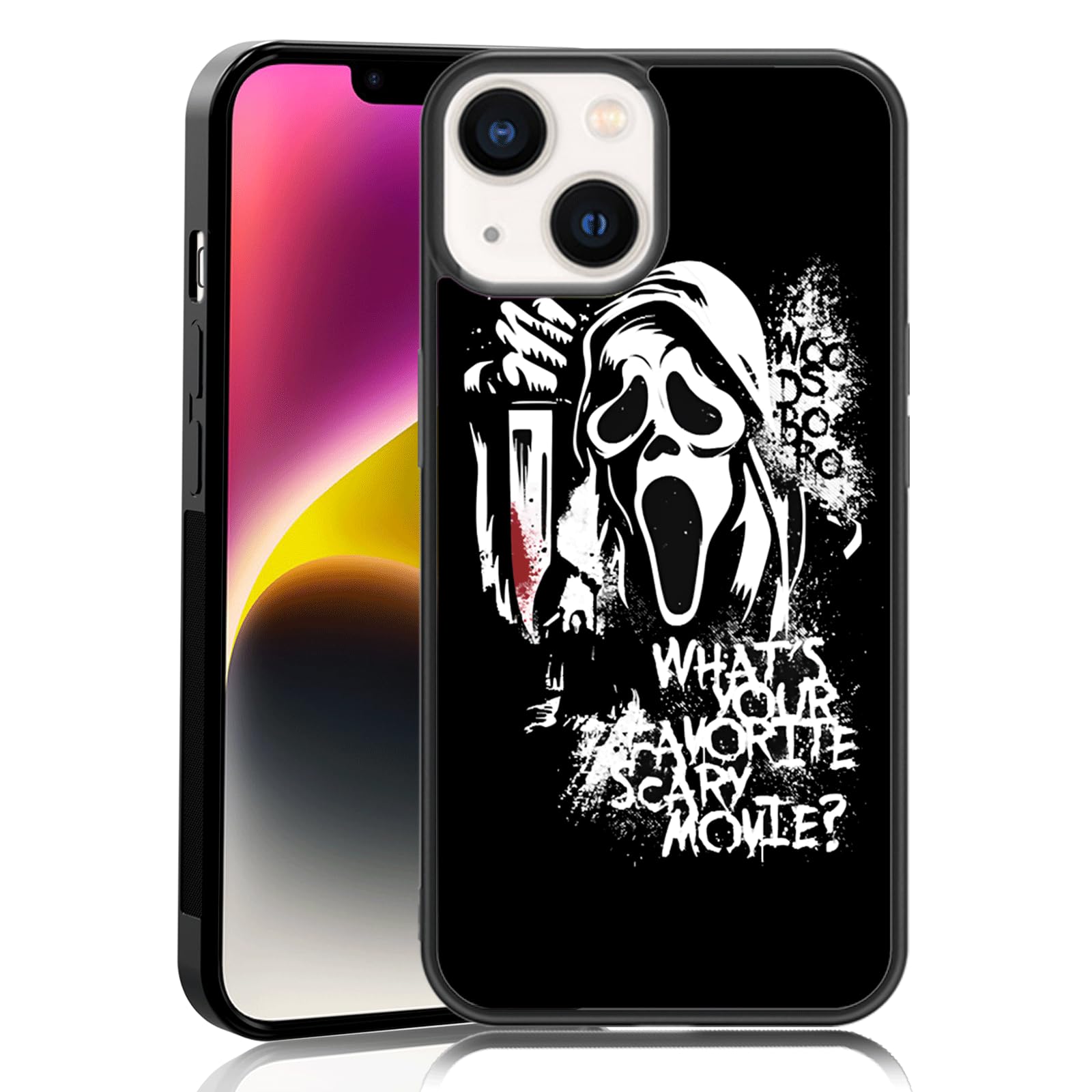 MMYAJT Favorite Scary Phone Case Compatible with iPhone 14, Scream iPhone Case Shockproof Black and White Phone Halloween Funny Cover Gift for Boy