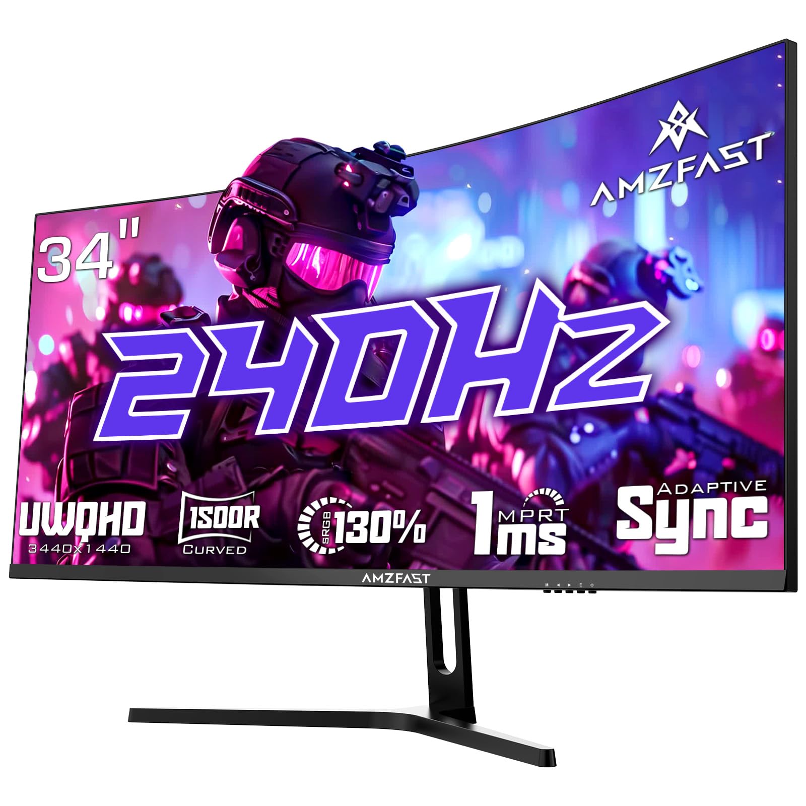 Amzfast Monitor Gaming, 34 Pollici 240Hz/UWQHD, Curvo 1500R, 1 ms MPRT, Adaptive Sync, sRGB 130% / DCI-P3 98%, HDMI 2.1, DisplayPort, Eye Care, VESA 75x75, PIP/PBP - AMZG34C5QPro