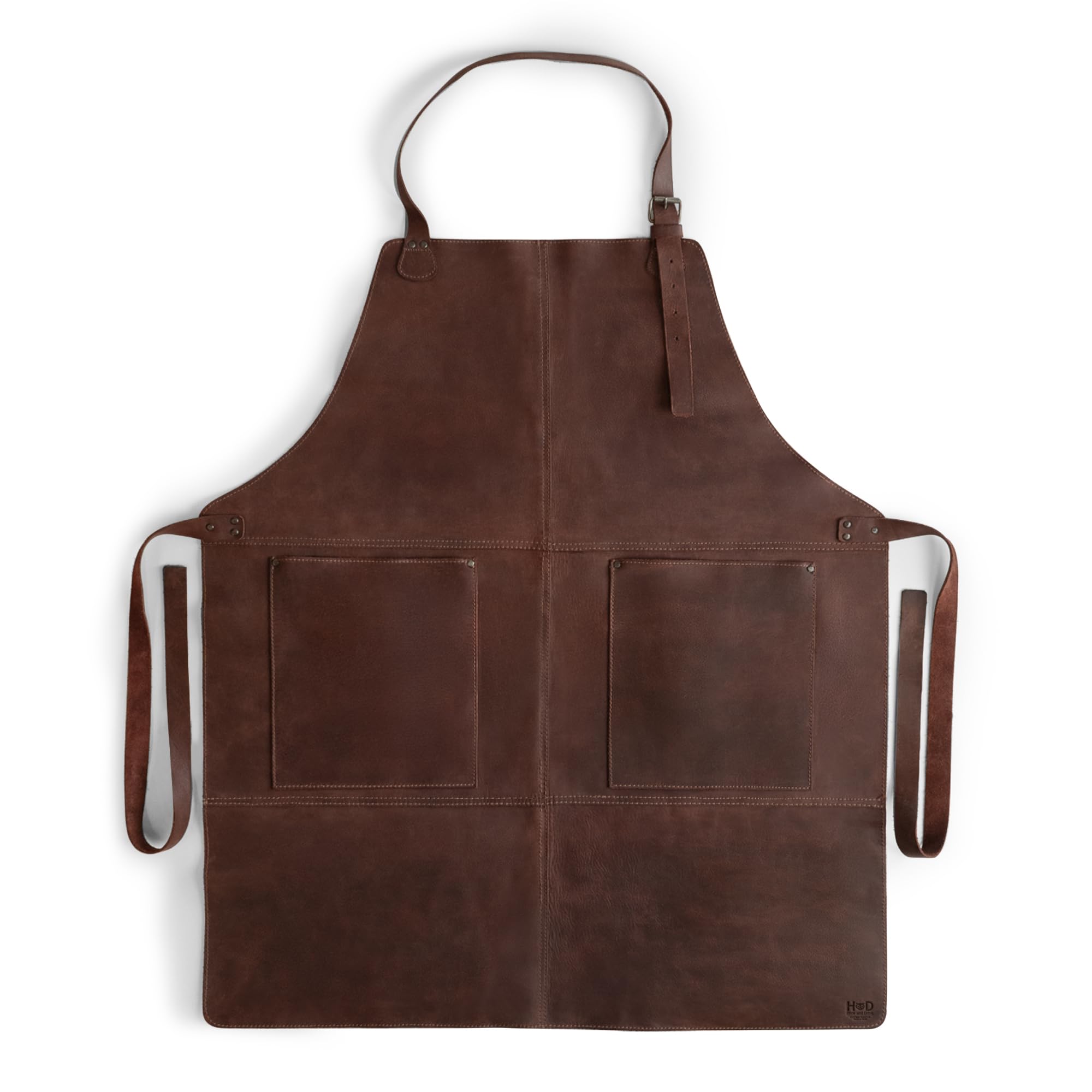 Hide & Drink, Delantal de cuero duradero, bolsillos ajustables para herramientas, carnicero, carpintero, herrero, uso pesado, hecho a mano, marrón bourbon, talla única