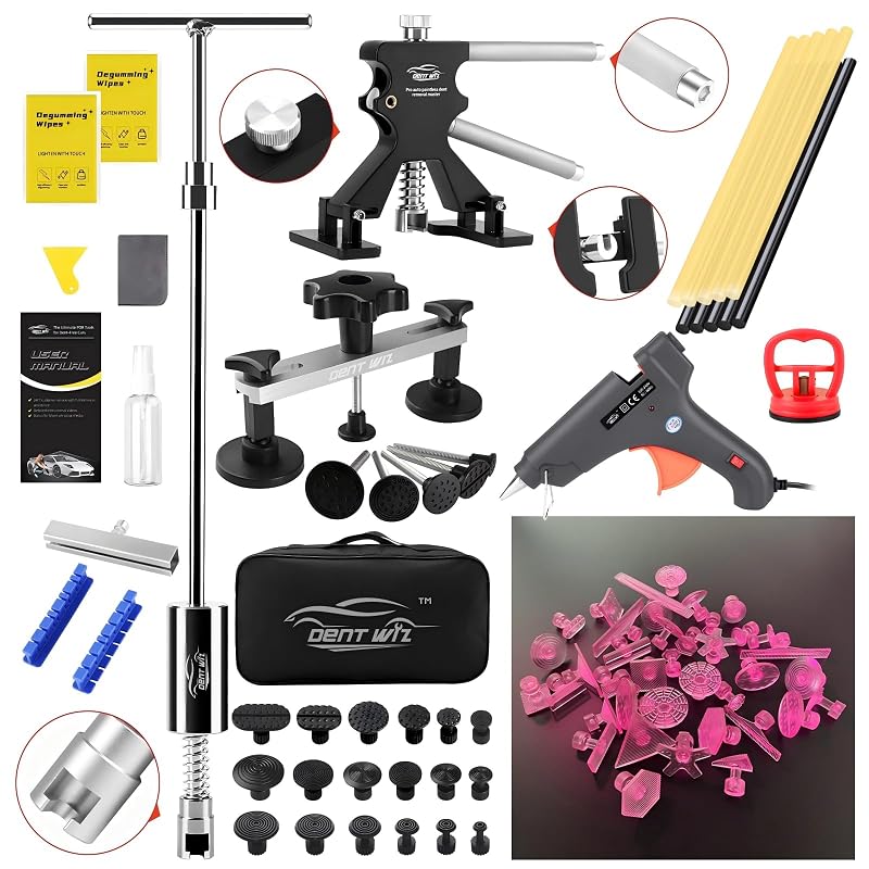Kit para Remoção de Amassados DentWiz com Pistola de Cola 100 W, Martelo Deslizante em T 2 em 1 e Ferramentas para Carroceria, 10 bastões
