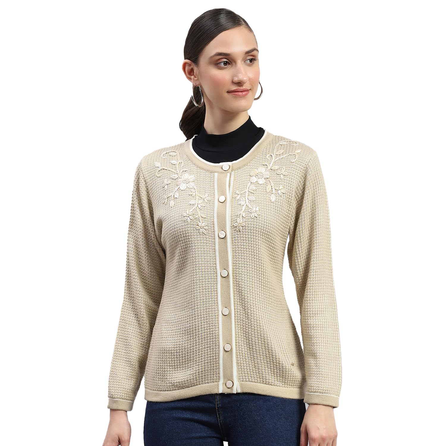 monte carlo Womens Self Design Round Neck Full Sleeves Cardigan (1243650RN)-picture-24