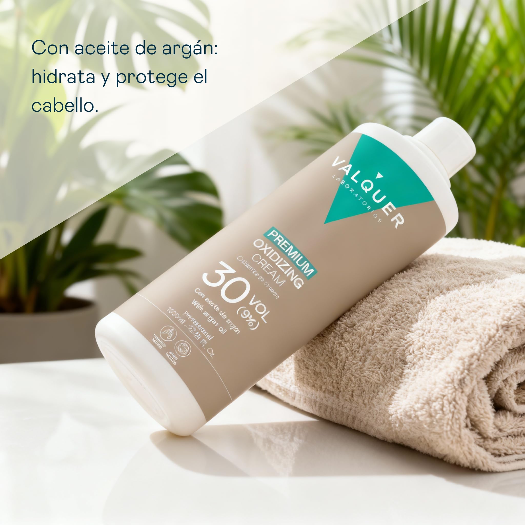 VALQUER Eau Oxygénée 30 Volumes 9% Crème Premium Ultra-Crémeux Oxydant Capillaire Professionnel Vegan à l'huile d'argan pour Coloration et Décoloration Cheveux - Réduction des odeurs - 1L
