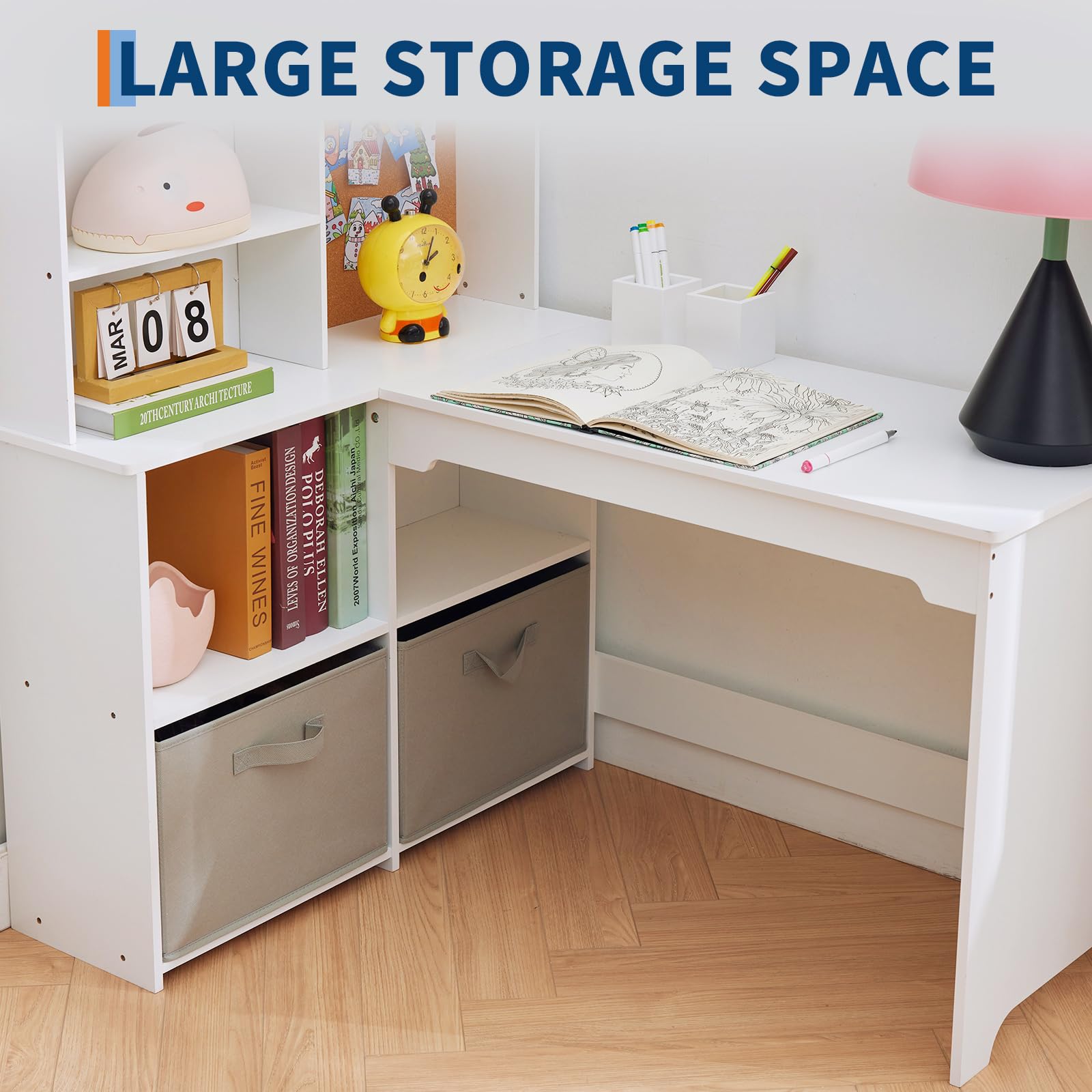 Kinderschreibtisch Set, Schreibtisch Kinder Mit Stuhl Aus Holz, Schülerschreibtisch Mit Bücherregal, Schrank & Pinnwand, Jugendschreibtisch Für Kinder Ab 3 Jahren, Weiß