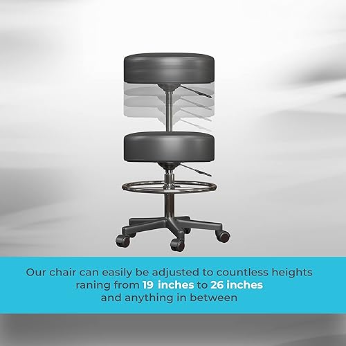 Miniatura 5 de Luxton - Taburete ergonómico con ruedas, doble acolchado y espuma viscoelástica, ajustable para spa, silla de escritorio con silla giratoria