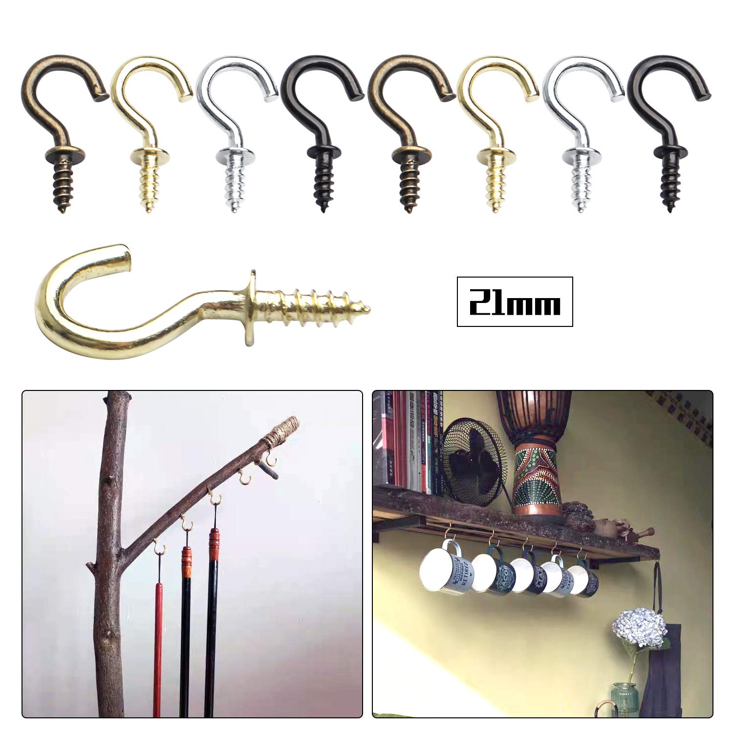 100Pcs 1/2 Inch Bronze Cup Hooks - Nickel Plated Screw-in Hooks For Hanging (0.3" Screw)