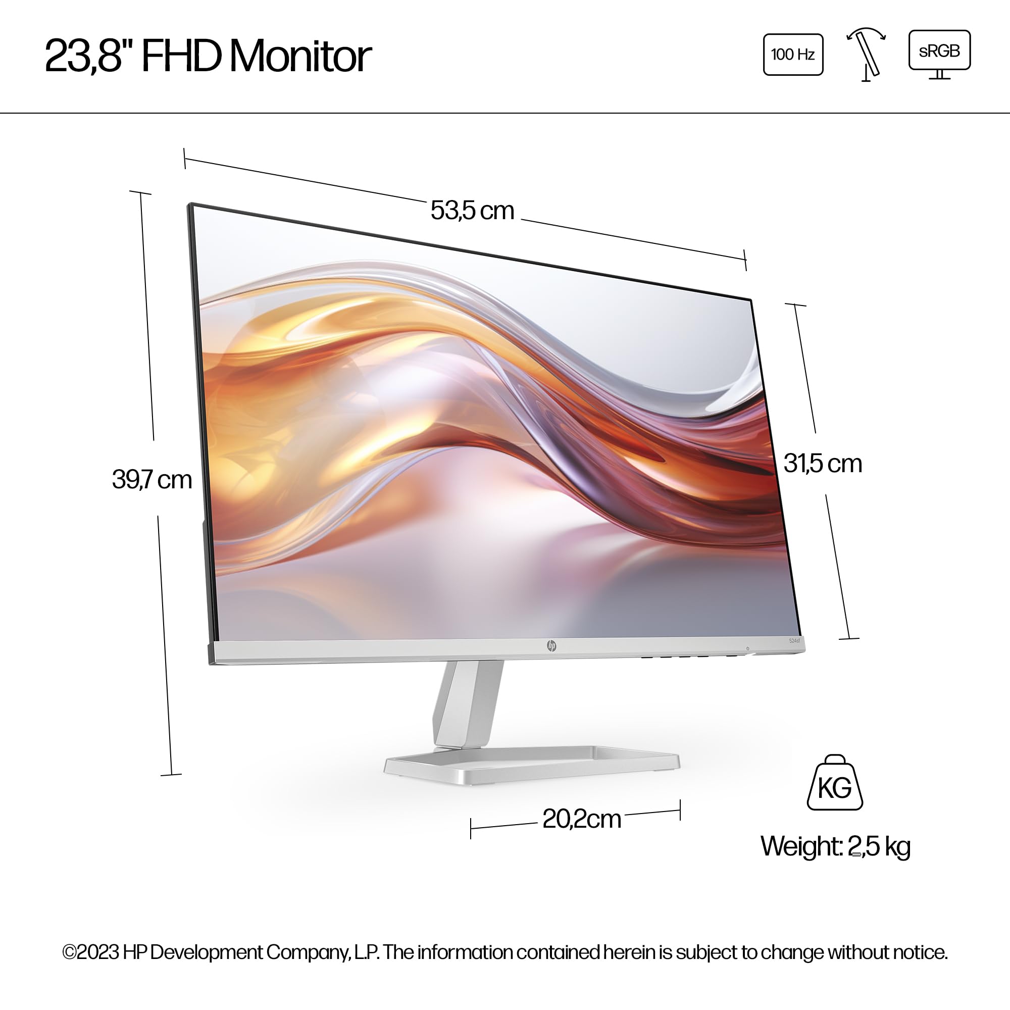 HP Series 5 23.8" FHD Height Adjust Monitor (524sh) | 100Hz Refresh Rate |1500:1 Contrast Ratio | 99 percent sRGB Spectrum | 300 Nits Brightness | HDMI, VGA Ports | Ergonomically Adjustable — view 8