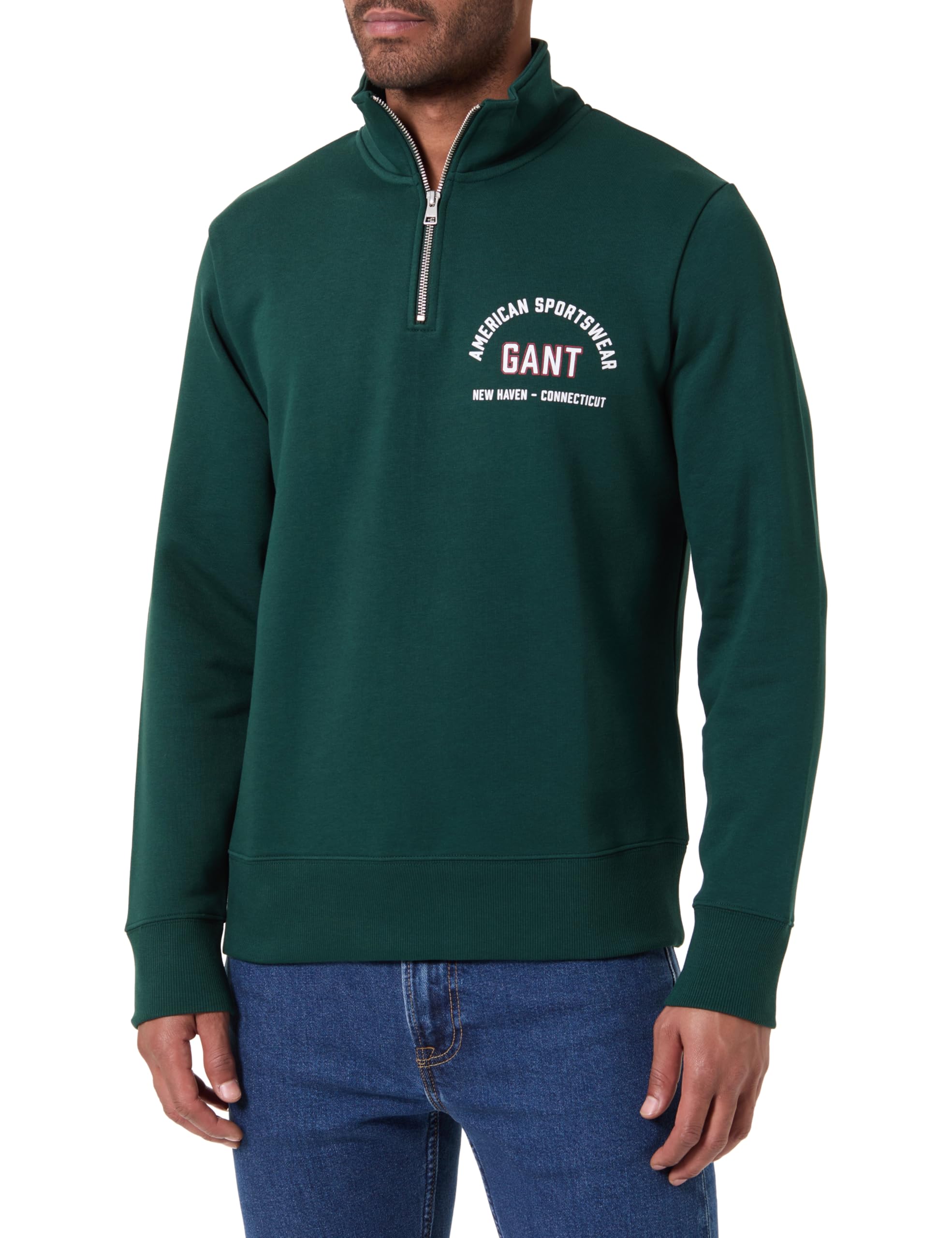 Gant Men's Tartan Green Printed Graphic Half Zip, Xl