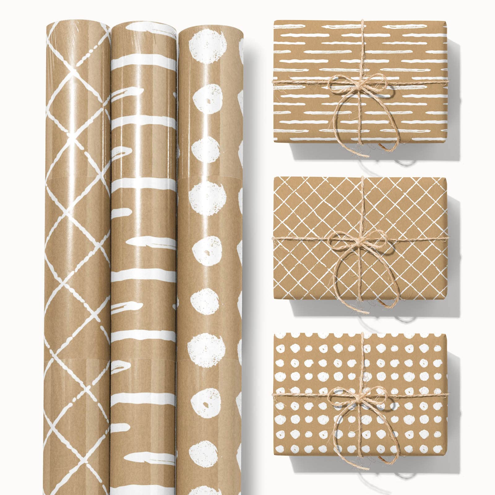 ZYOOO 3 Rolls Different Design Kraft Gift Wrapping Paper Roll for Gift Packaging - 43cm X 3m Per sheet