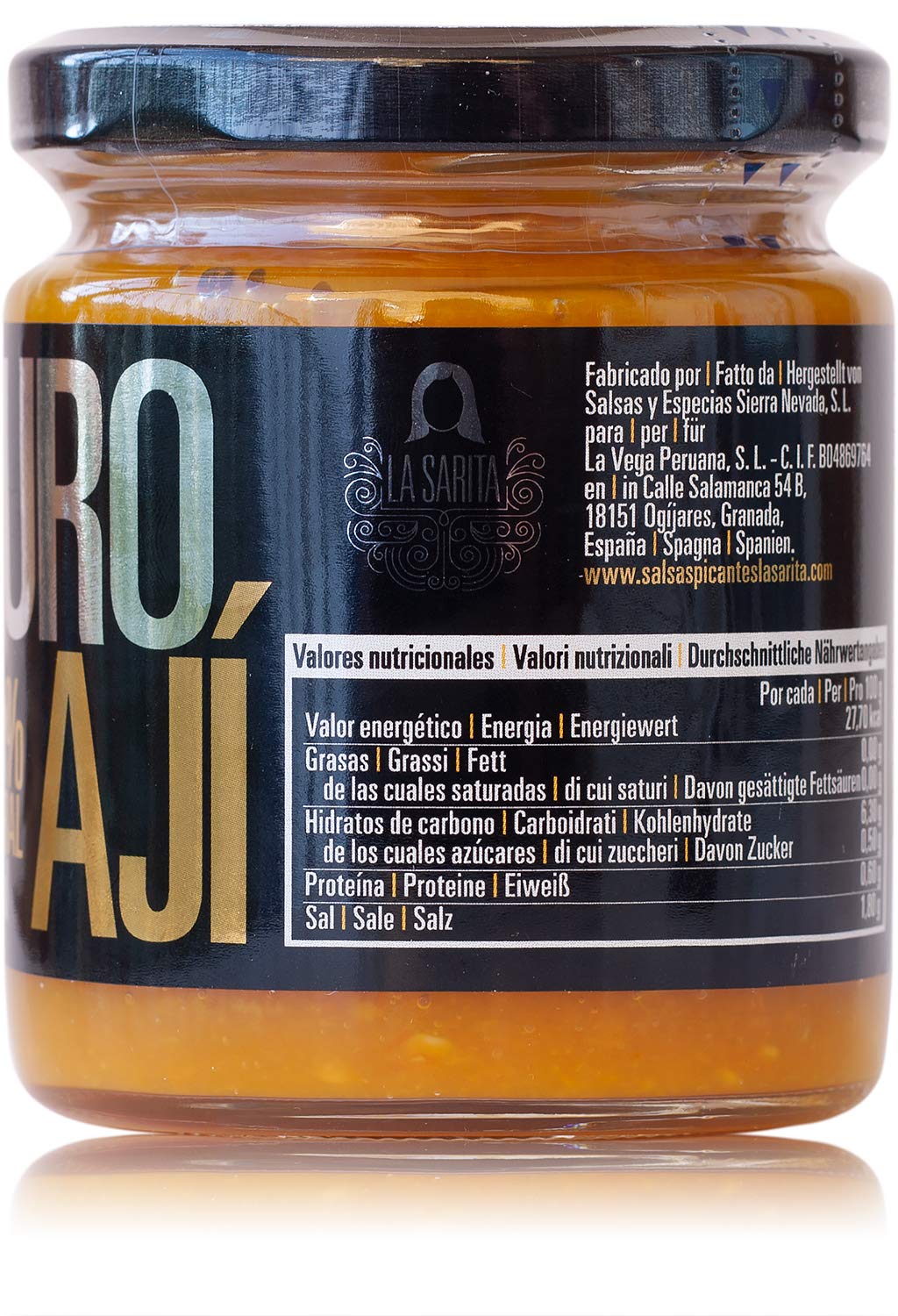 La Sarita Puro Ají 250 ml - Ají amarillo, 100% natural, sin gluten, apto para veganos