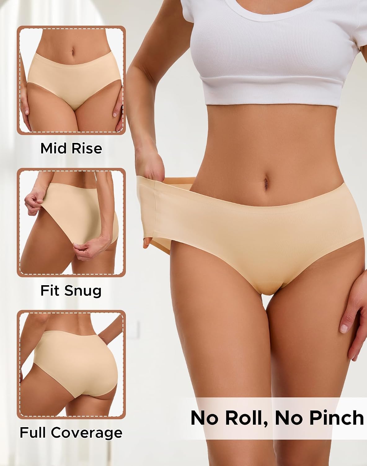 INNERSY Womens Underwear Smooth Full Coverage Hipster Panties Stretchy Briefs 3-Pack