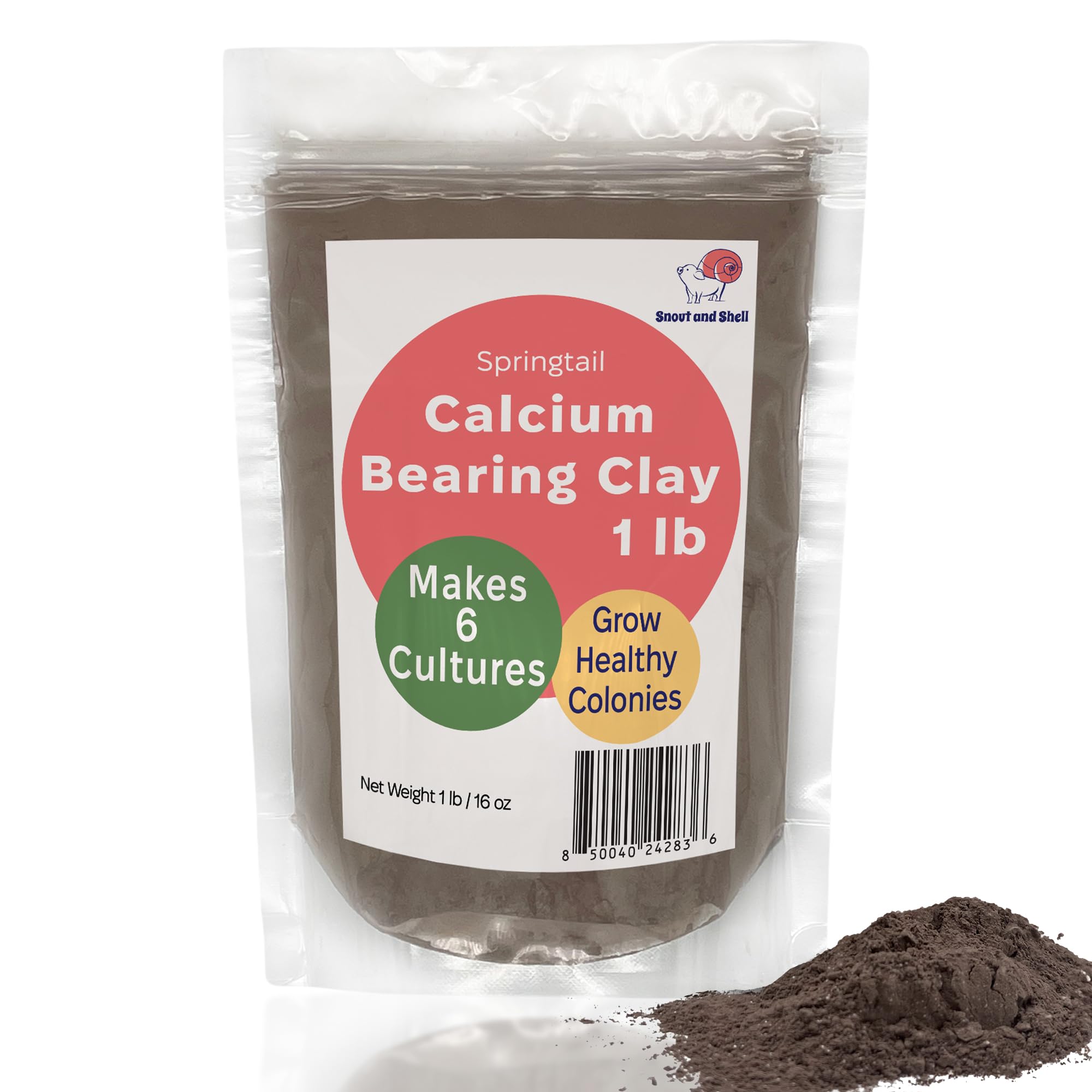 Snout and Shell Springtail Calcium Bearing Clay - 1 lb | Ideal for Culturing Springtails, Reptile and Amphibian Terrariums, and Natural Habitat Cleanup Crew