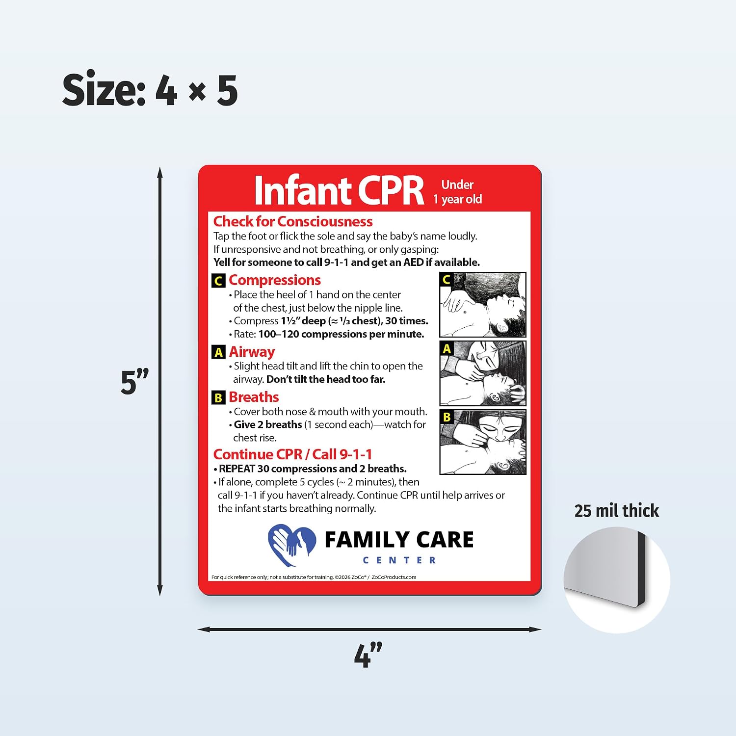 Safety Magnets by ZOCO – 100-Pack Custom Infant CPR Fridge Magnets – Personalized Promotional Handout for Hospitals, Pediatricians, Pediatric Healthcare – 4" x 5"