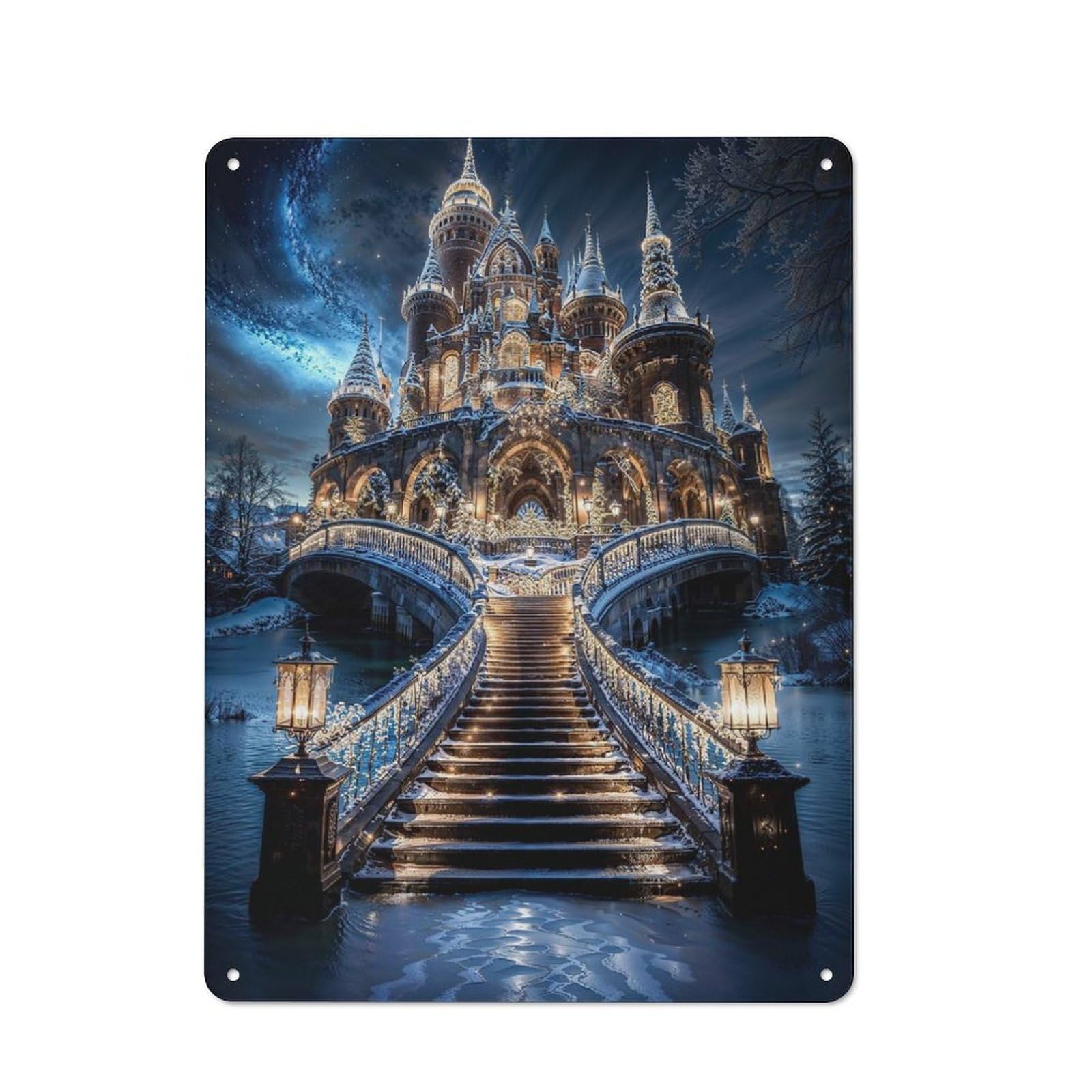 Junmoney Enchanted Winter Castle Vintage Metal Wall Sign 40X30cm For Garage Or Workshop, For Metal Sign Collectors, For Garage And Workshop Walls